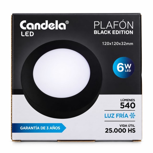 PLAFON LED SLIM REDONDO BASE BLACK 6W