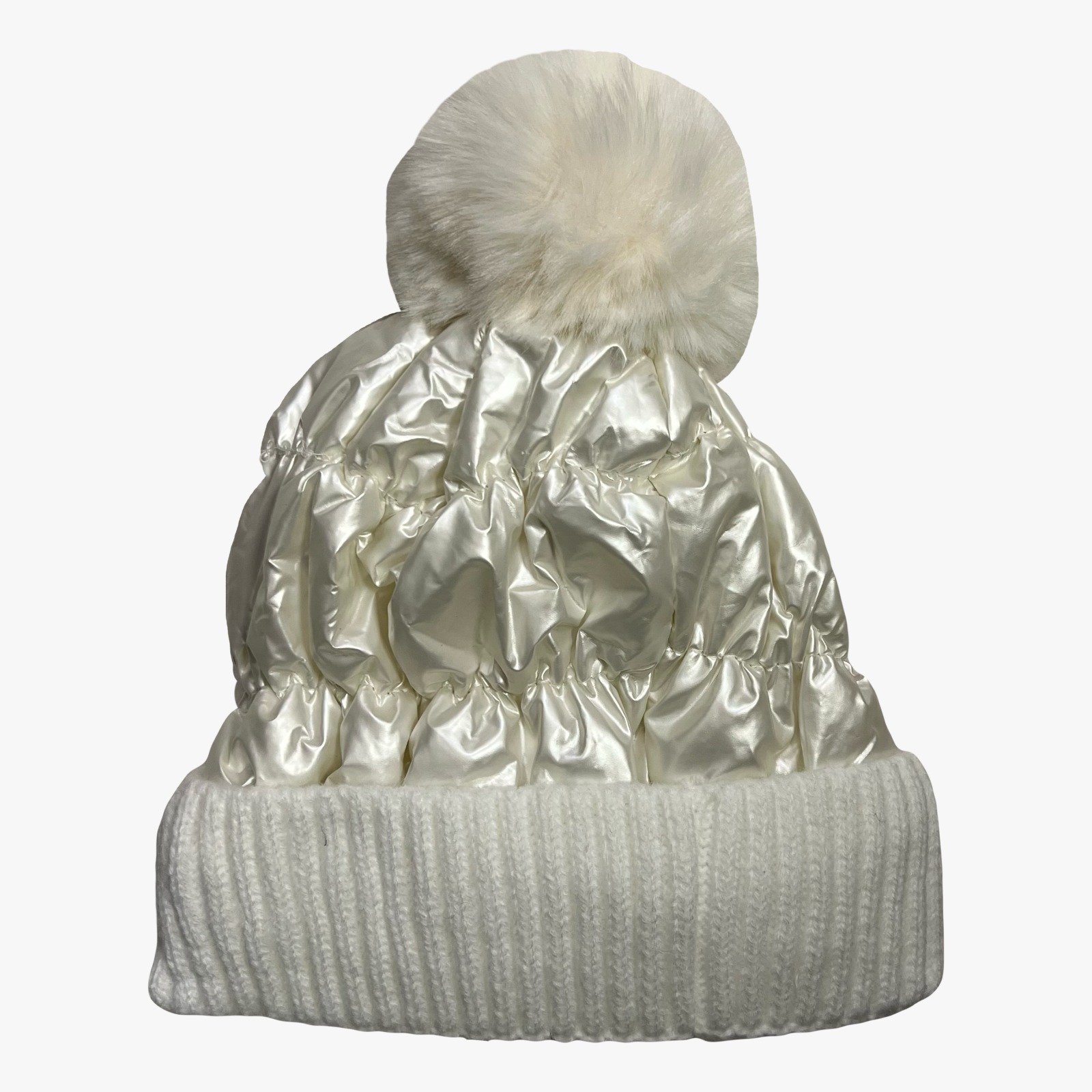 GORRO METALICO INTERIOR DE CORDERITO C/ POMPON - Color: Blanco
