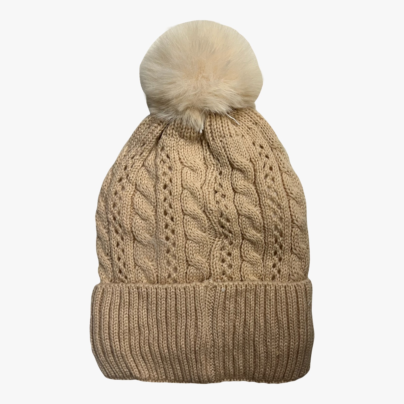 GORRO CALADO INTERIOR DE CORDERITO C/ POMPON - Color: Beige