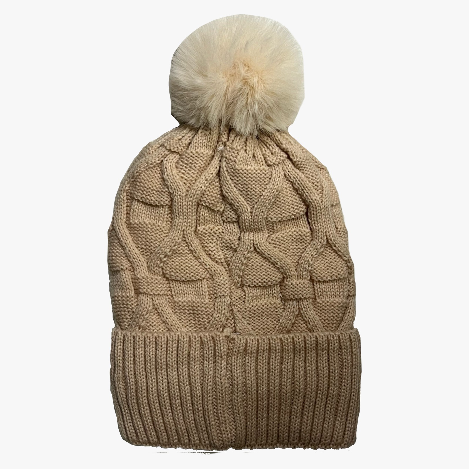 GORRO TRAMA INTERIOR DE CORDERITO C/ POMPON - Color: Beige