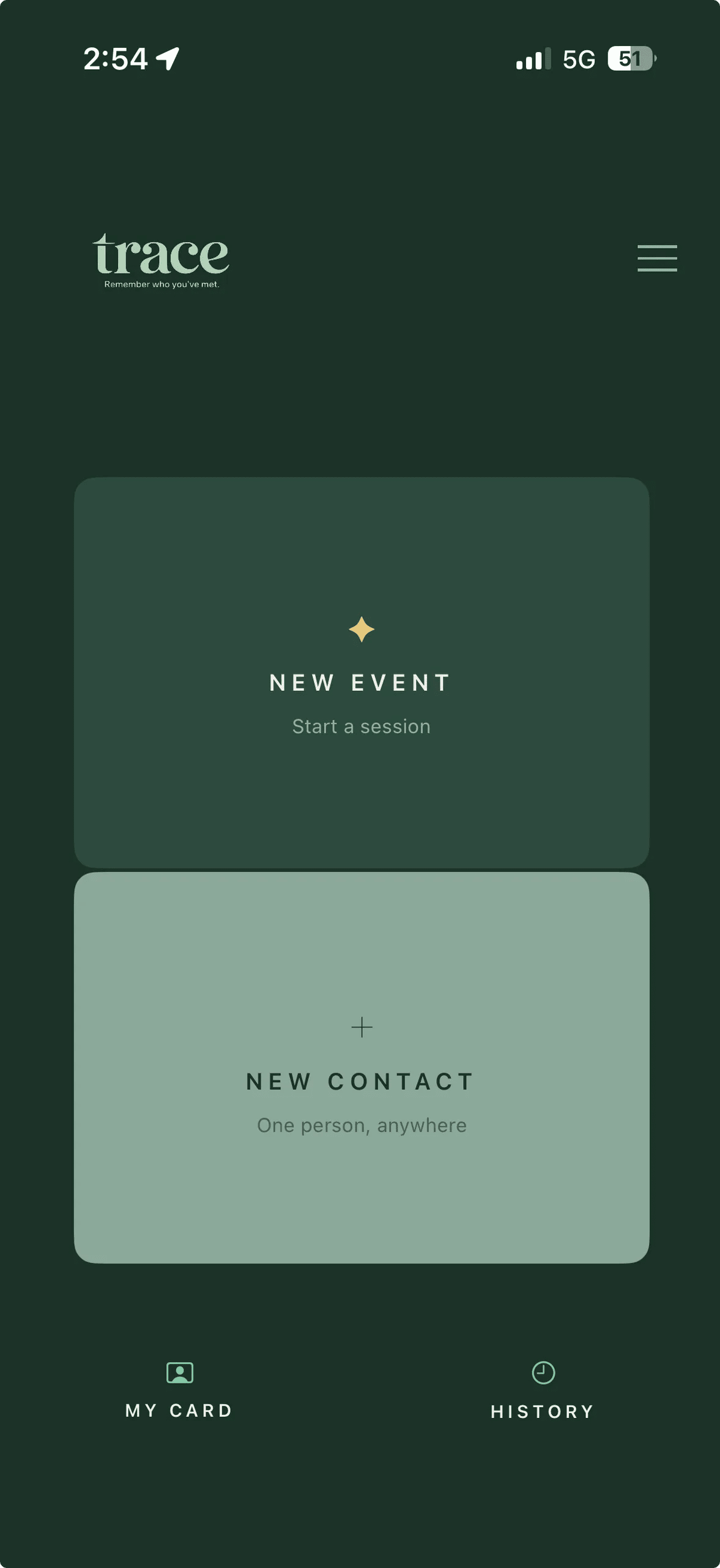 Trace app New Event and New Contact screens