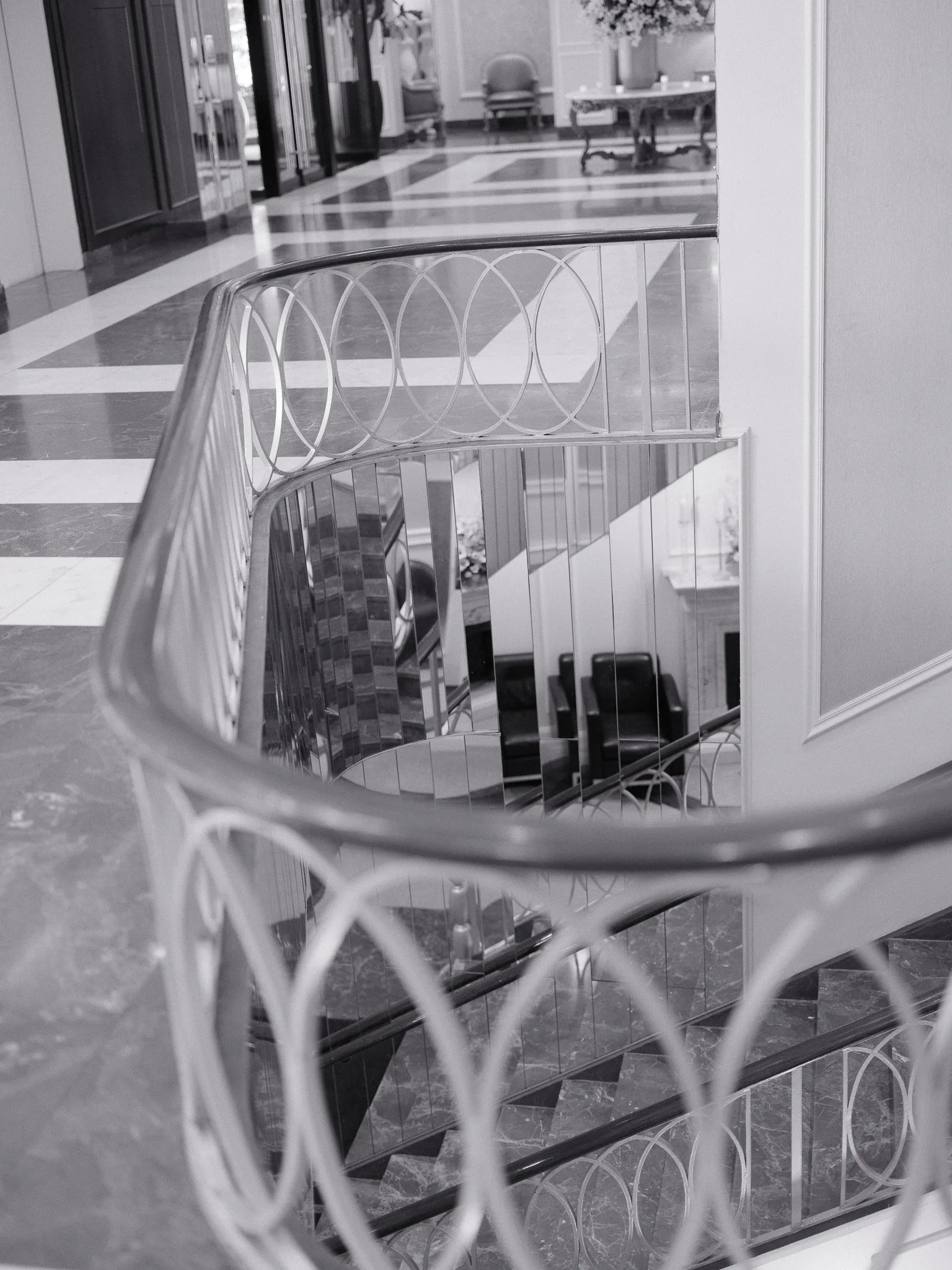 Grand staircase railing detail at Terrace on the Park