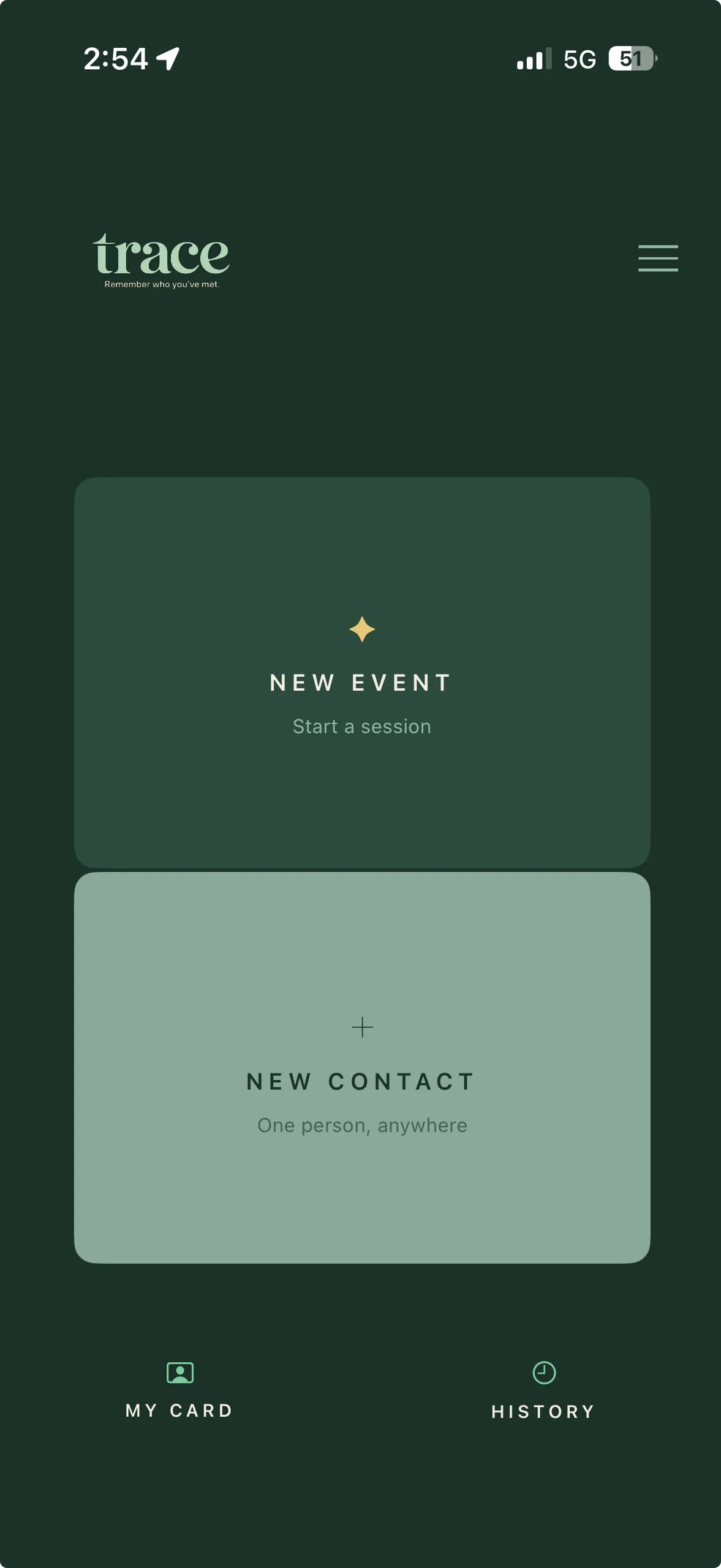 Trace app New Event and New Contact screens