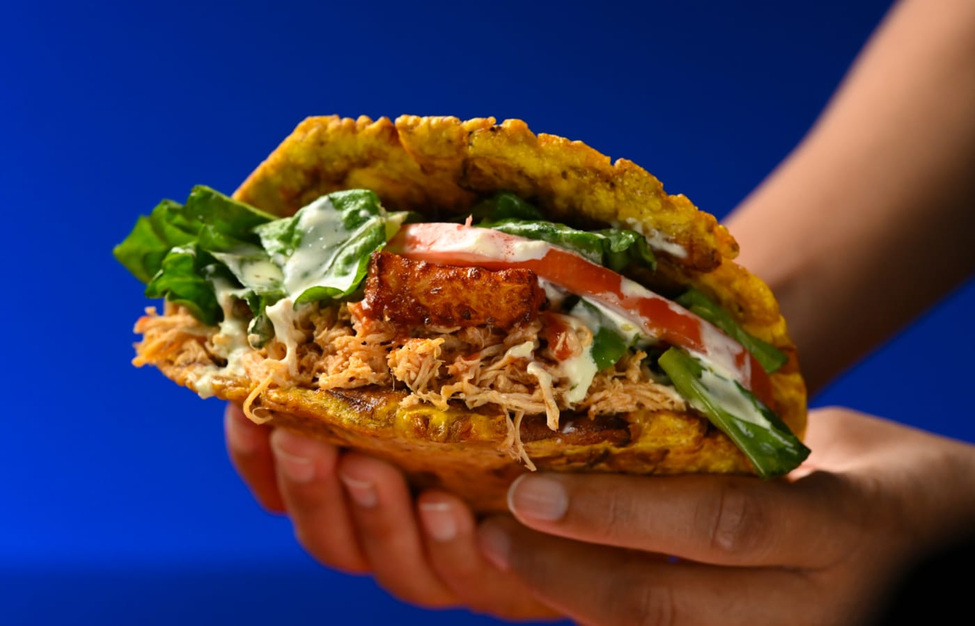 Patacon Pisao Lower East Side — patacón held in hand