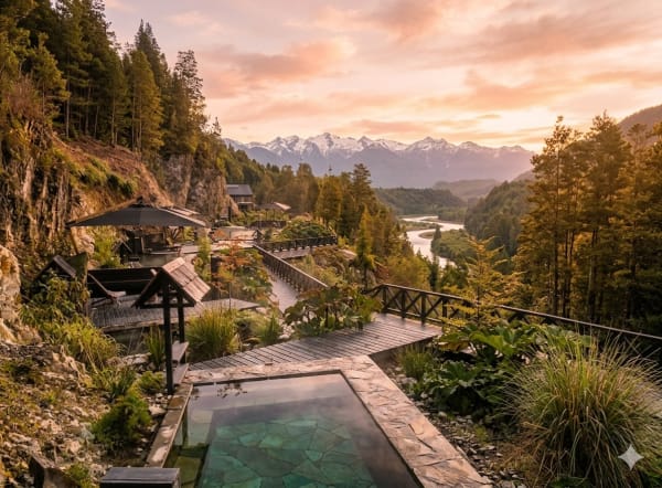 Termas del Sol · Valle del Puelo – Termas del Sol · Valle del Río Puelo, Comuna de Cochamó, Región de Los Lagos