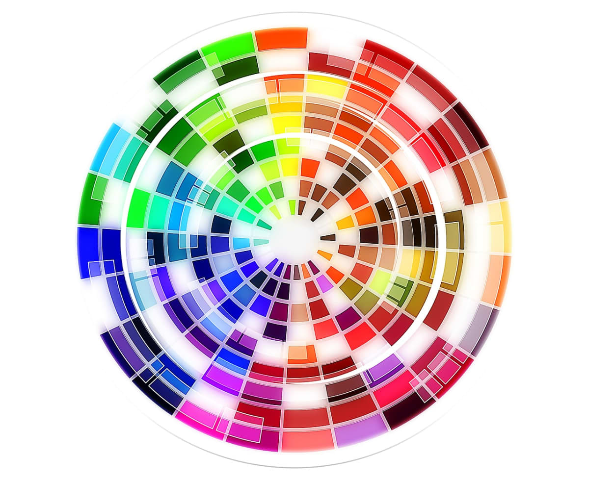 Color wheel showing color psychology theory and relationships for corporate branding