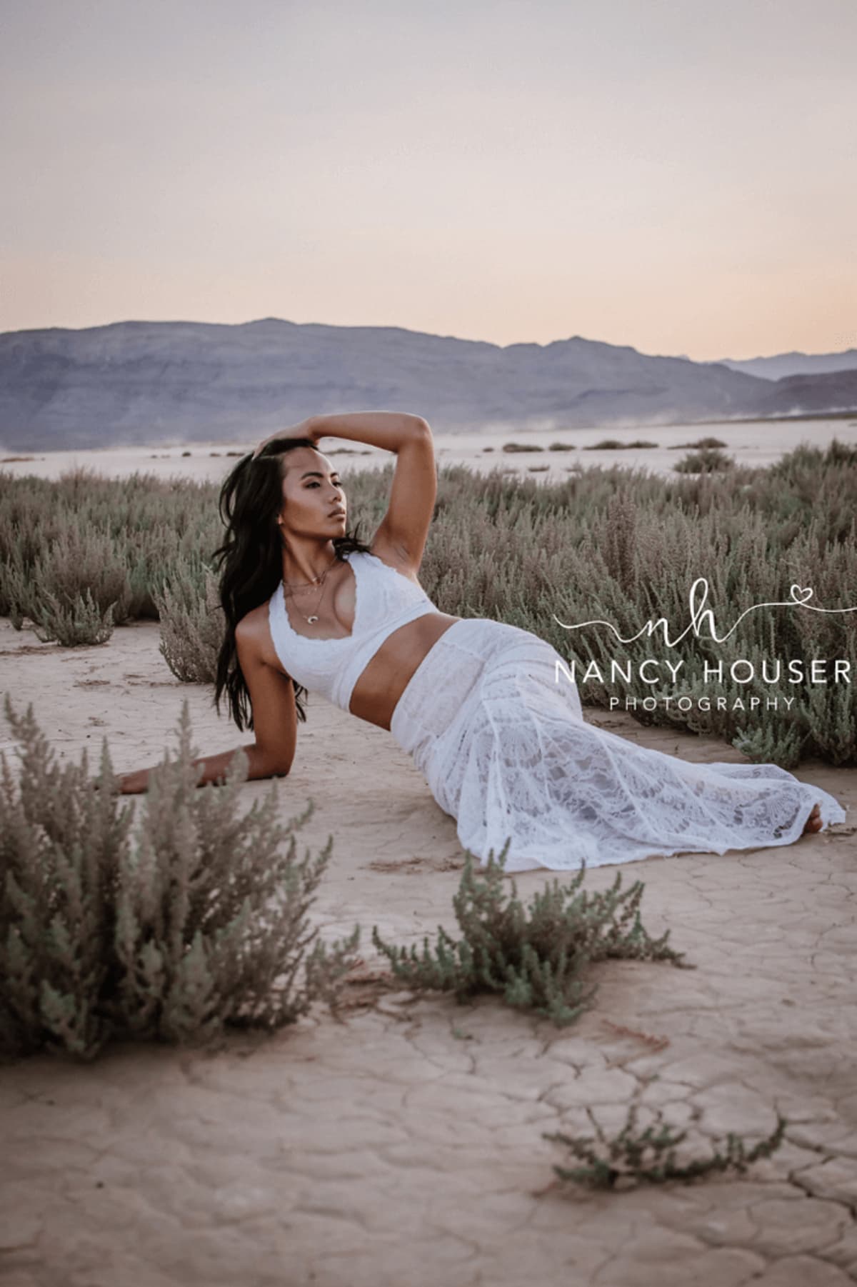 White dress styled for a desert fashion editorial