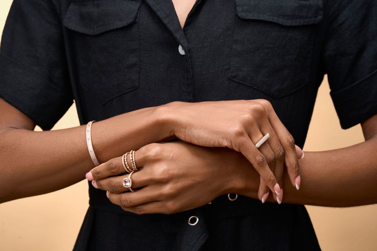 Black linen fashion look with silver jewelry details