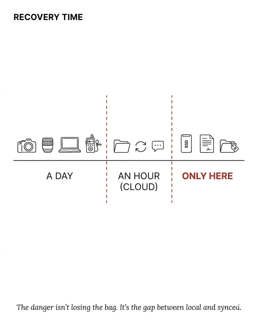 Recovery time spectrum infographic for video footage backup workflow