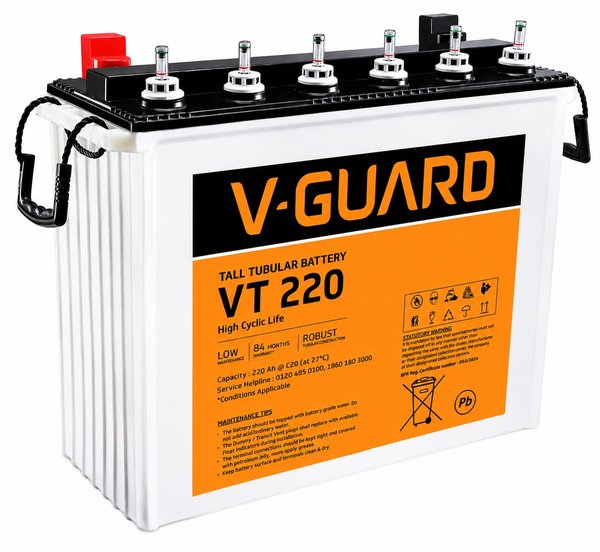 V-Guard VT220 Inverter Battery | Tubular Technology | High Backup Performance | 36 Month +24 Month Warranty | Tubular Plate Technology| High Backup Performance|