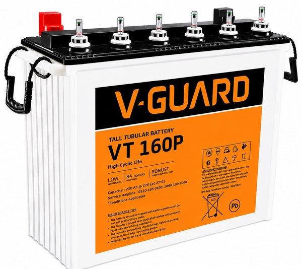 V-Guard VT160P  Inverter Battery | Tubular Technology | High Backup Performance | 36 Month +24 Month Warranty | Tubular Plate Technology| High Backup Performance|
