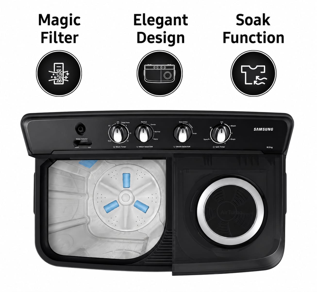 Samsung 10.5 kg Semi Automatic Top Load Black