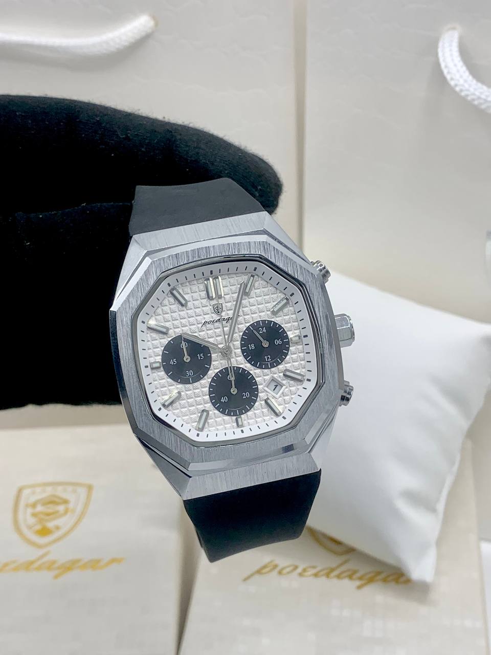 Poedagar Octagonal Chronograph Watch (Gold Dial) 1