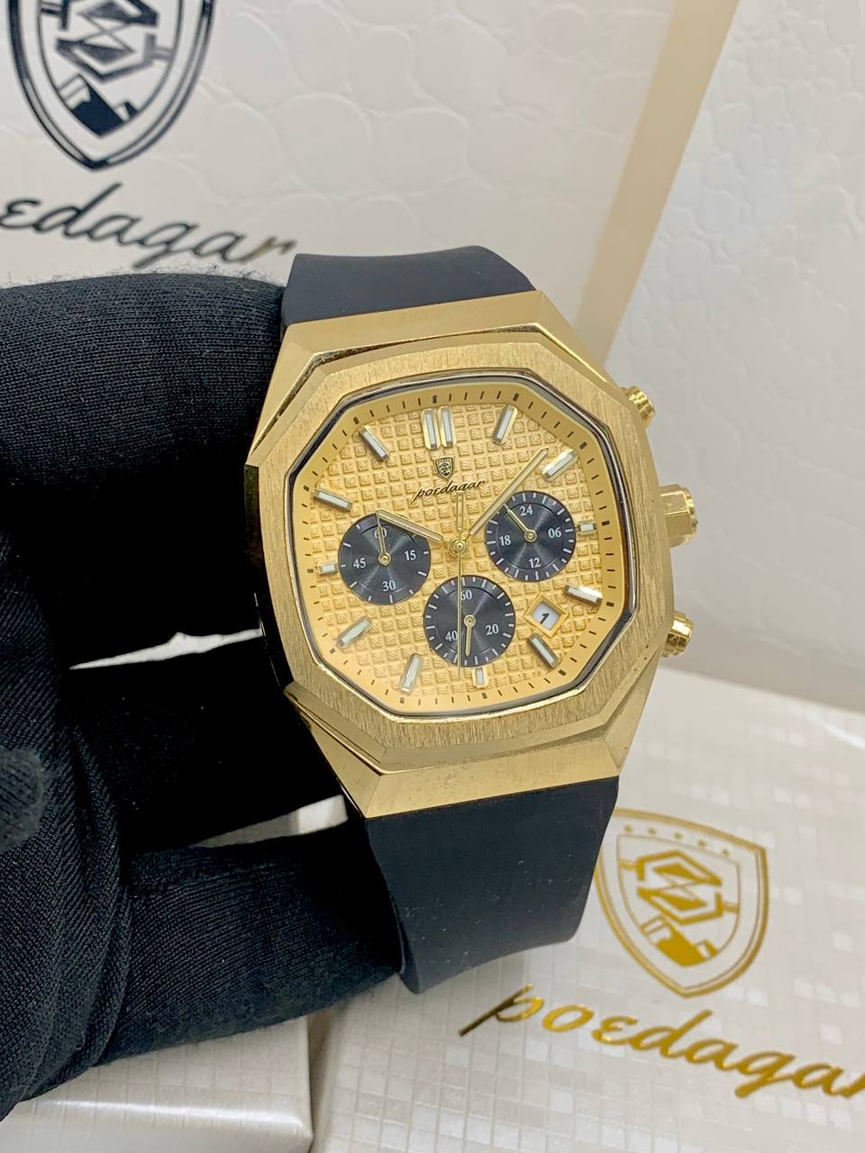 Poedagar Octagonal Chronograph Watch (Gold Dial) 2