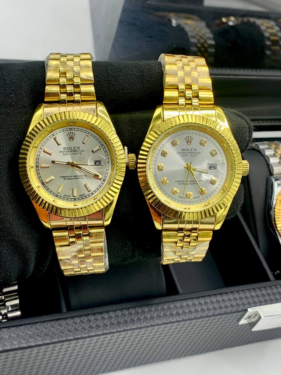 Rolex Day-Date (two-tone style with black dial and fluted bezel) 2