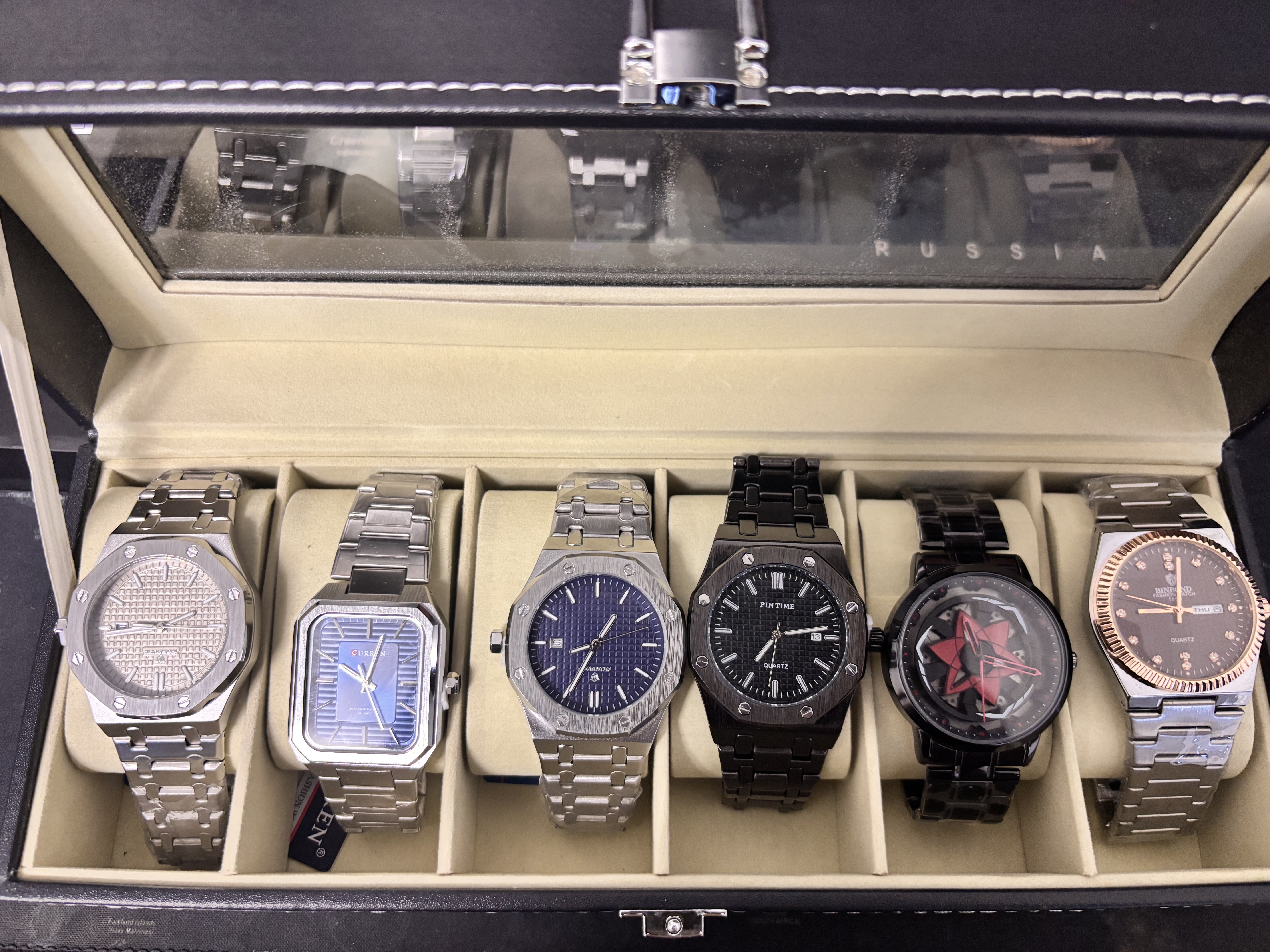 6-Slot Carbon Fiber Style Watch Box (with Glass Display Window) 1