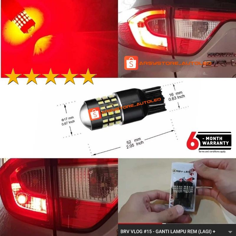 Lampu REM LED mobil BRV / Xpander / Livina / new Brio T20 2 kawat 54 titik Lensa Super Bright