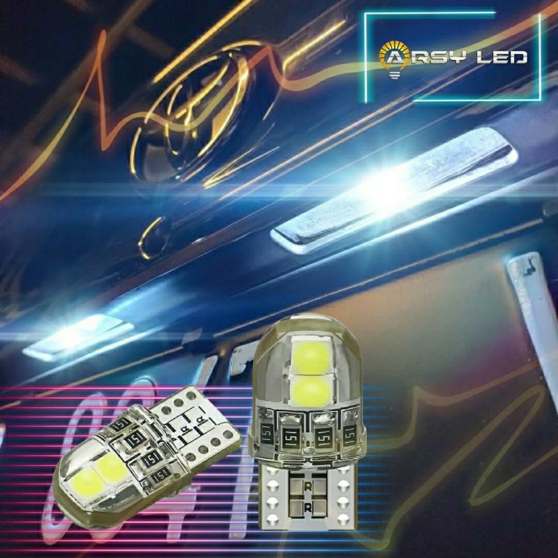 Lampu T10 Led 3030 4 mata Silicone Metal Soket Senja Speedo Plat Mobil Motor