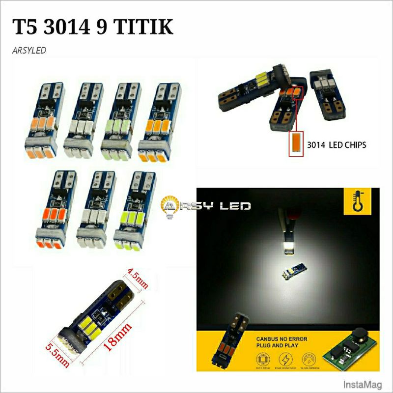 Lampu Led T5 3014 9 titik Metal soket Speedo Panel Dashboard Mobil Motor