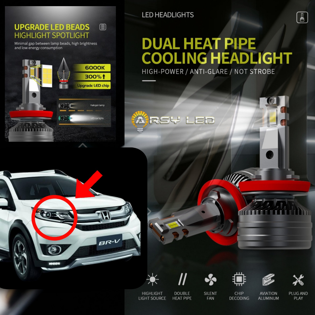 lampu utama foglamp LED H11 HB3 HB4 Dual Vision Pendingin Cooper Tube