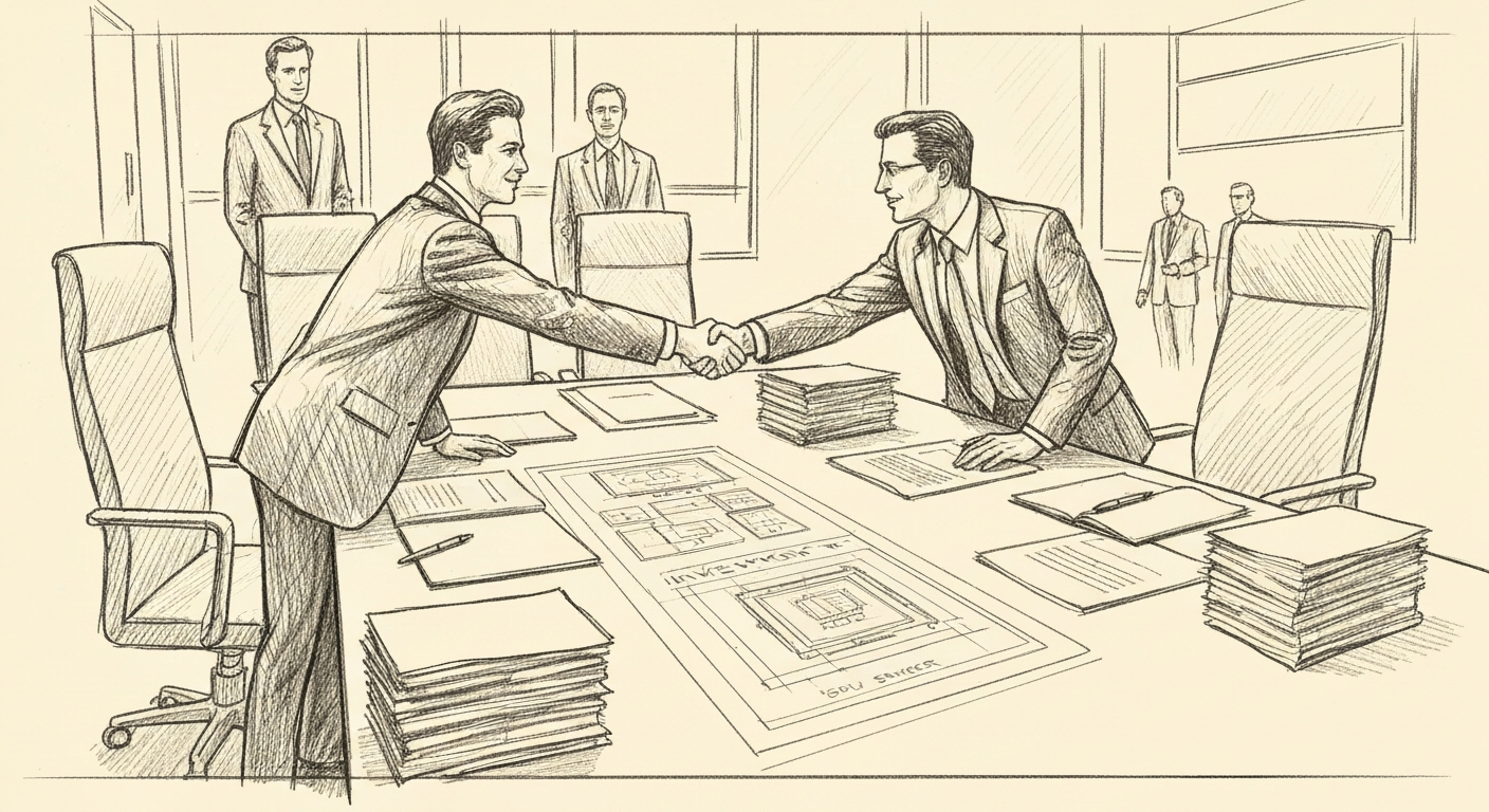 Editorial sketch of OpenAI CEO Sam Altman at a press event, representing the OpenAI leadership perspective on the Nvidia investment