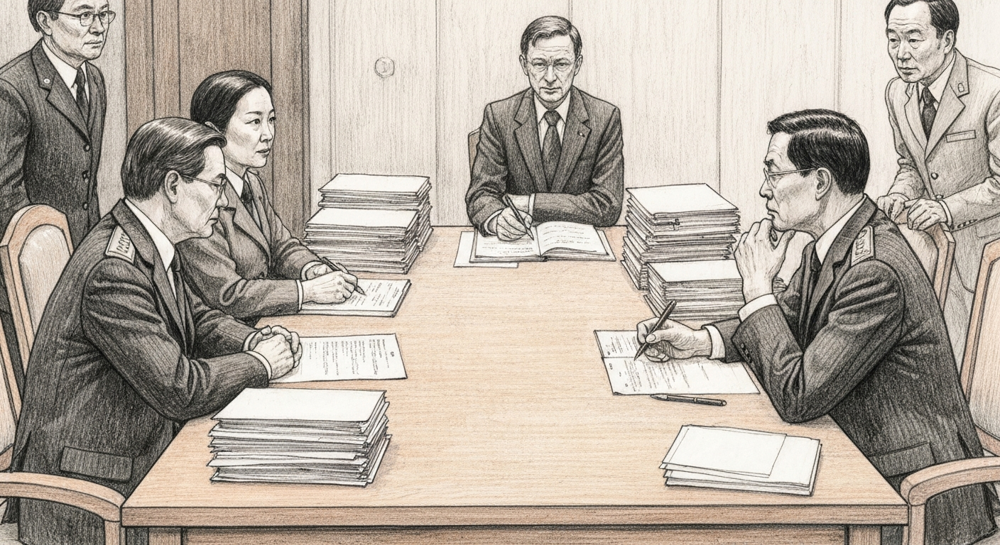 Editorial pencil sketch of a government contract document being torn apart, symbolizing the termination of Anthropic's Pentagon contract