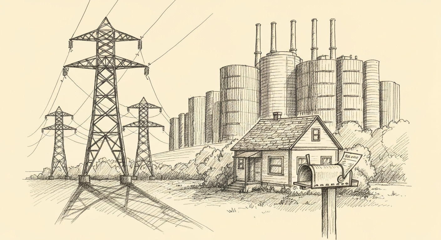 Editorial pencil sketch of two corporate executives shaking hands across a conference table, representing the OpenAI and Amazon strategic partnership