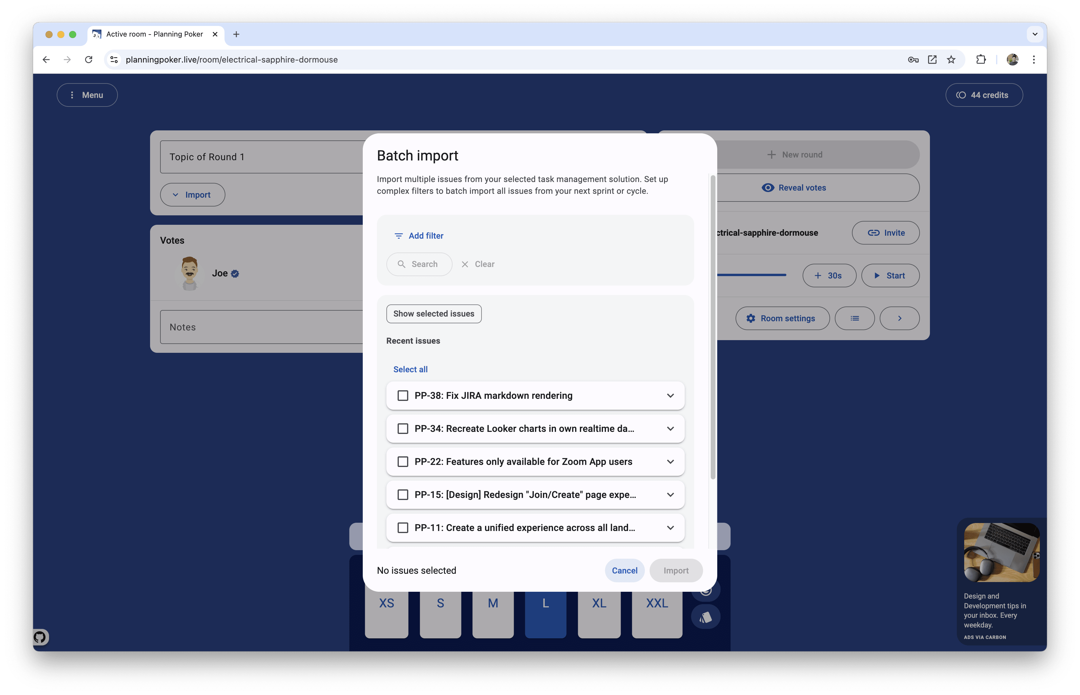 Jira batch import modal