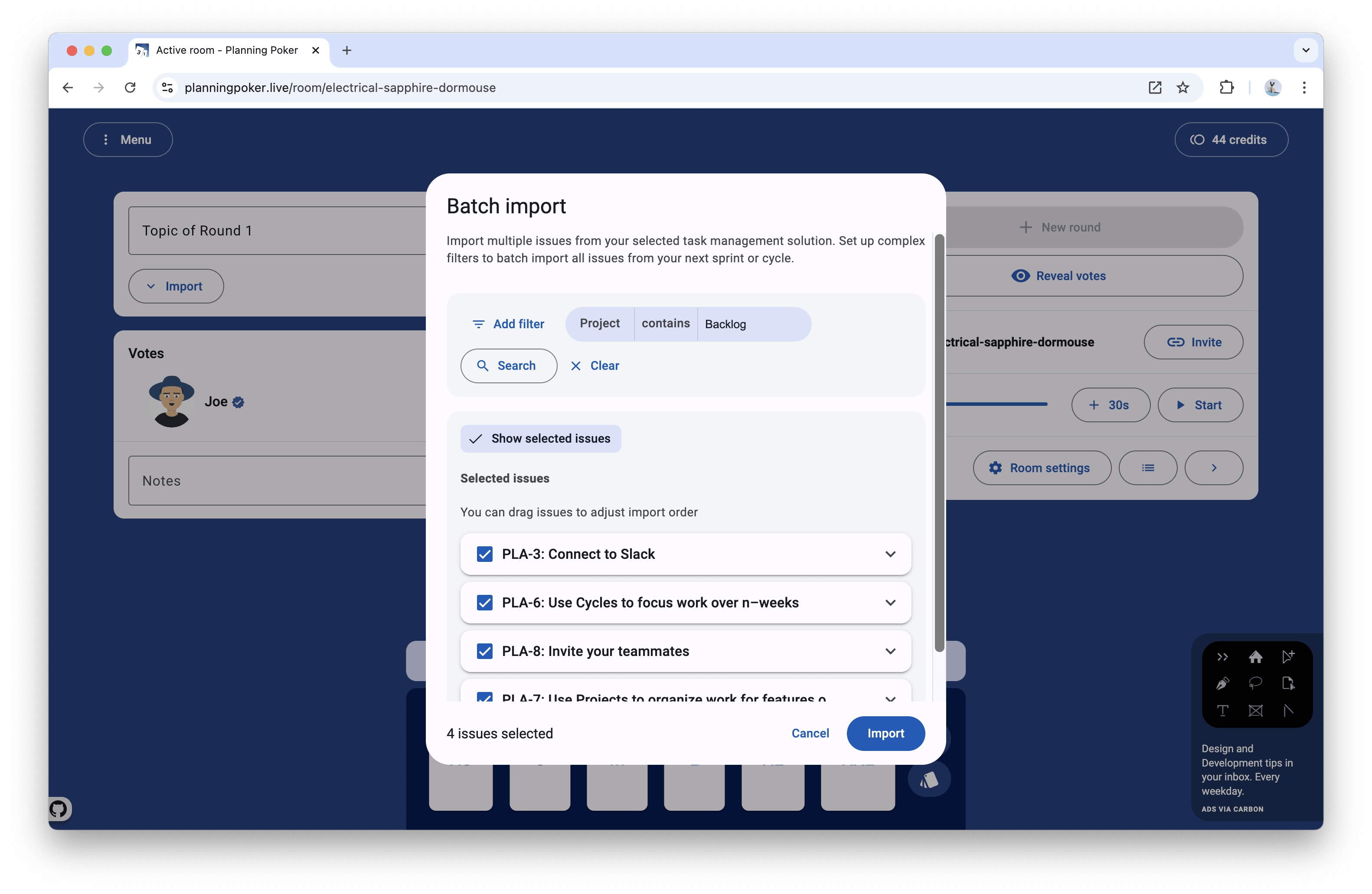 Linear batch import modal