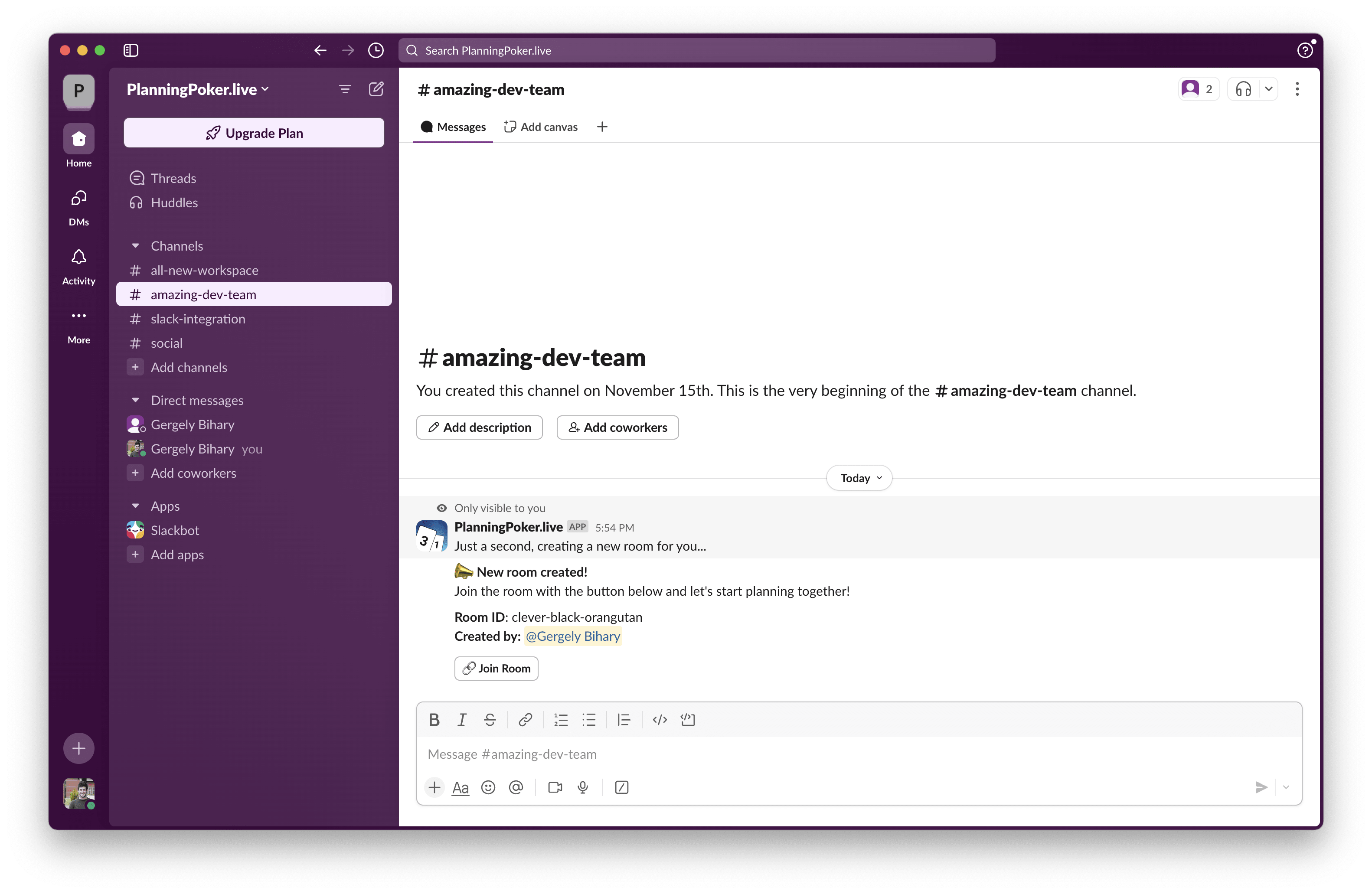 Slack invite to room