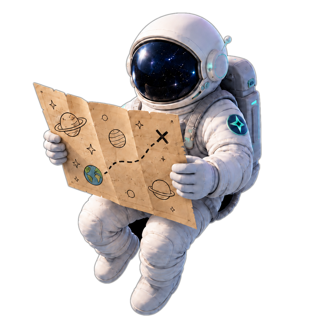 Astronaut navigating a star map