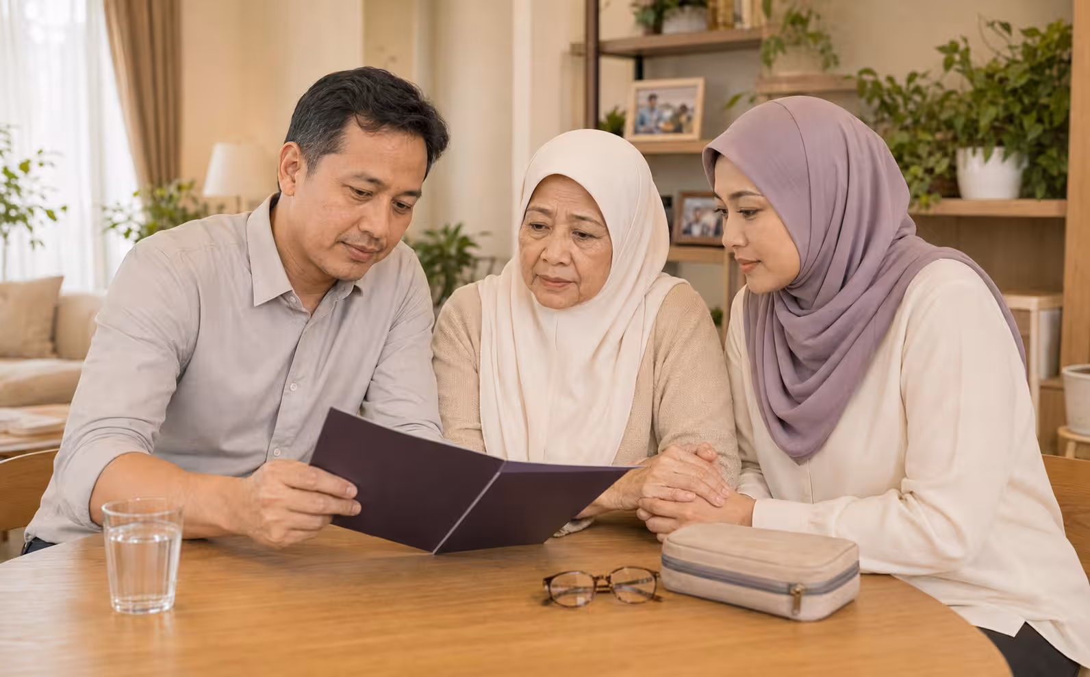 Keluarga Malaysia berbincang tentang keperluan kecemasan