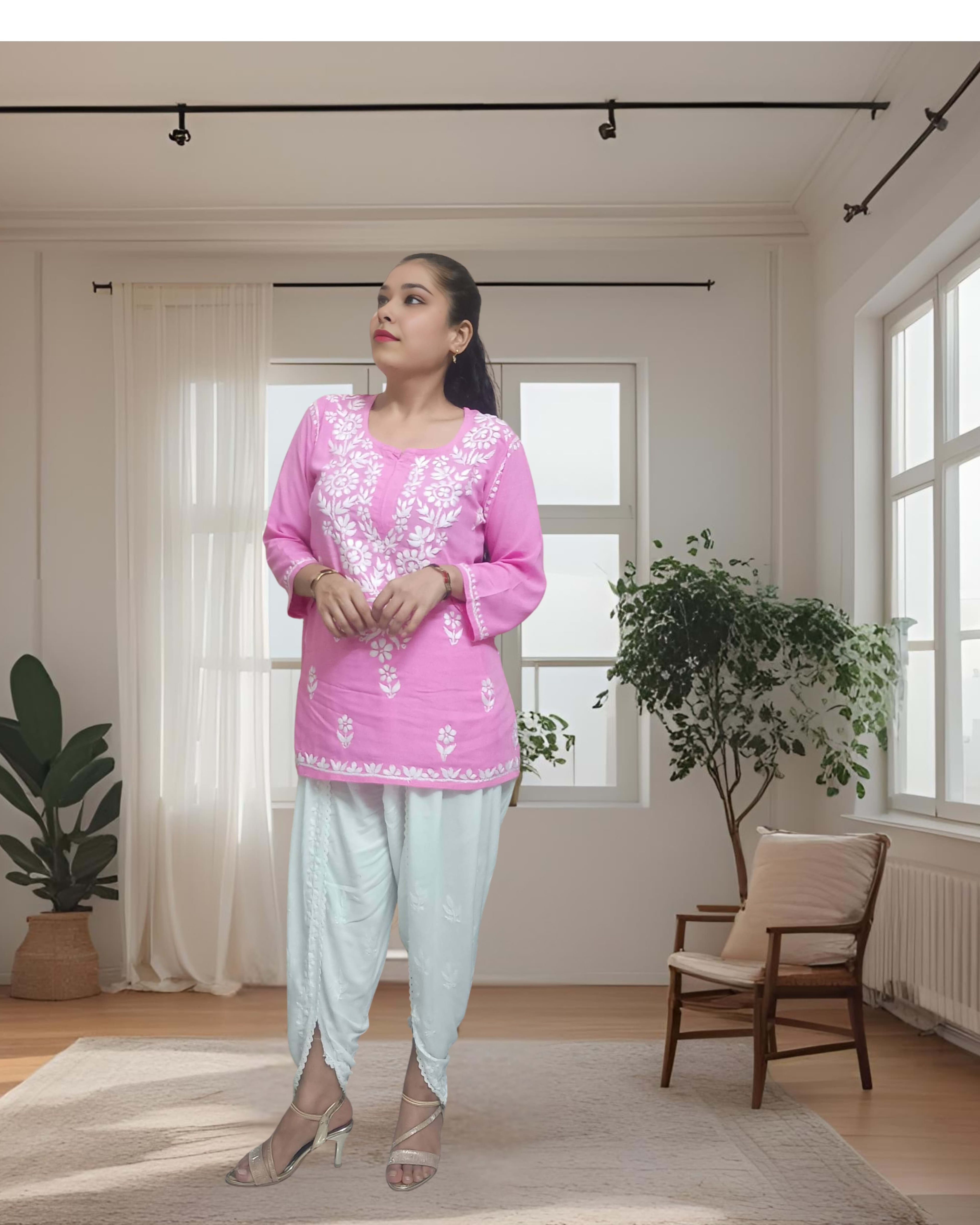 RUBINA DHOTI SET - Authentic Lucknowi Chikankari - Size 48-60 - Pairahan Chikan