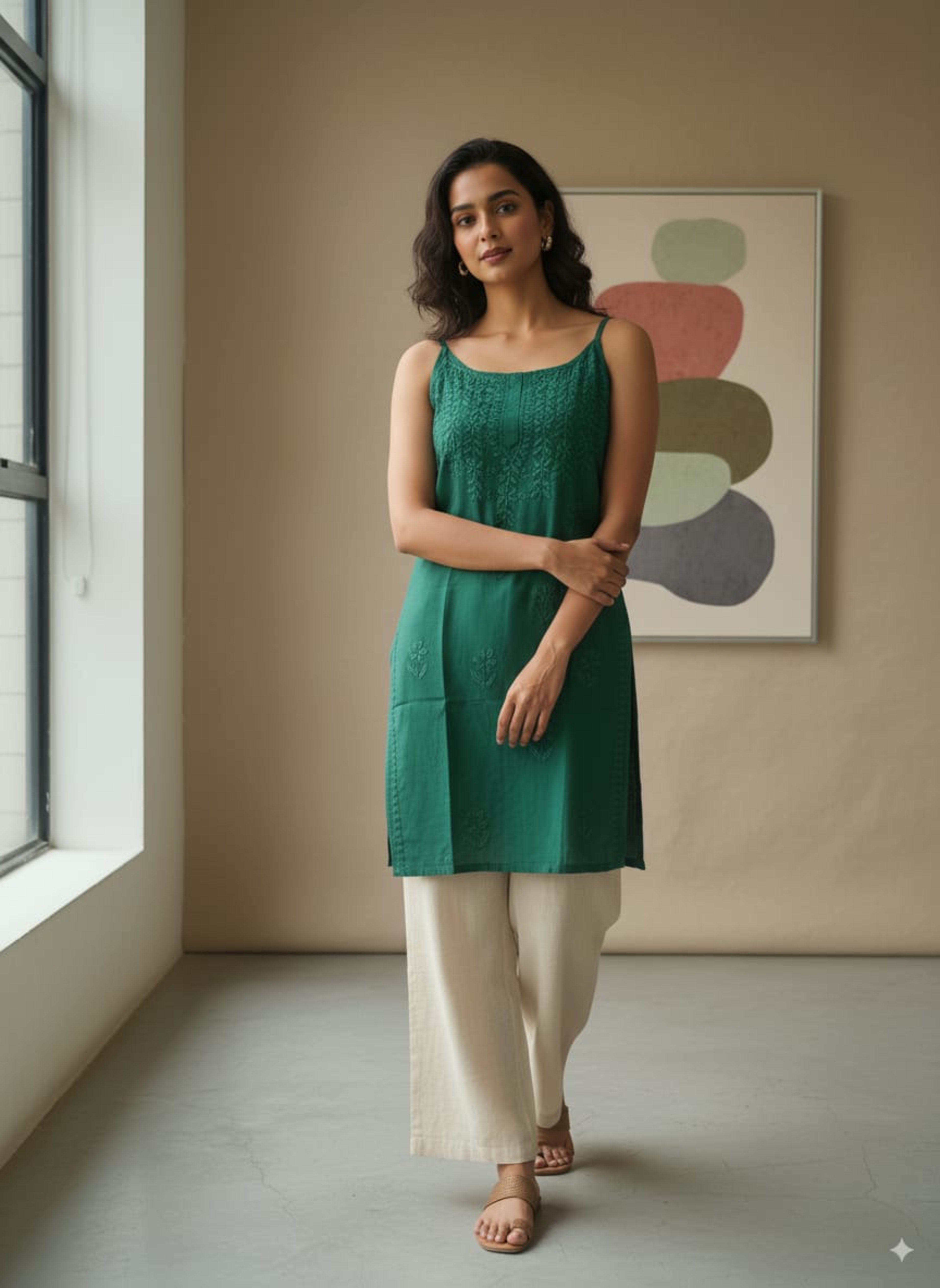 HOOR CHIKANKARI  NOODLE TOP - Authentic Lucknowi Chikankari - Size 48-60 - Pairahan Chikan