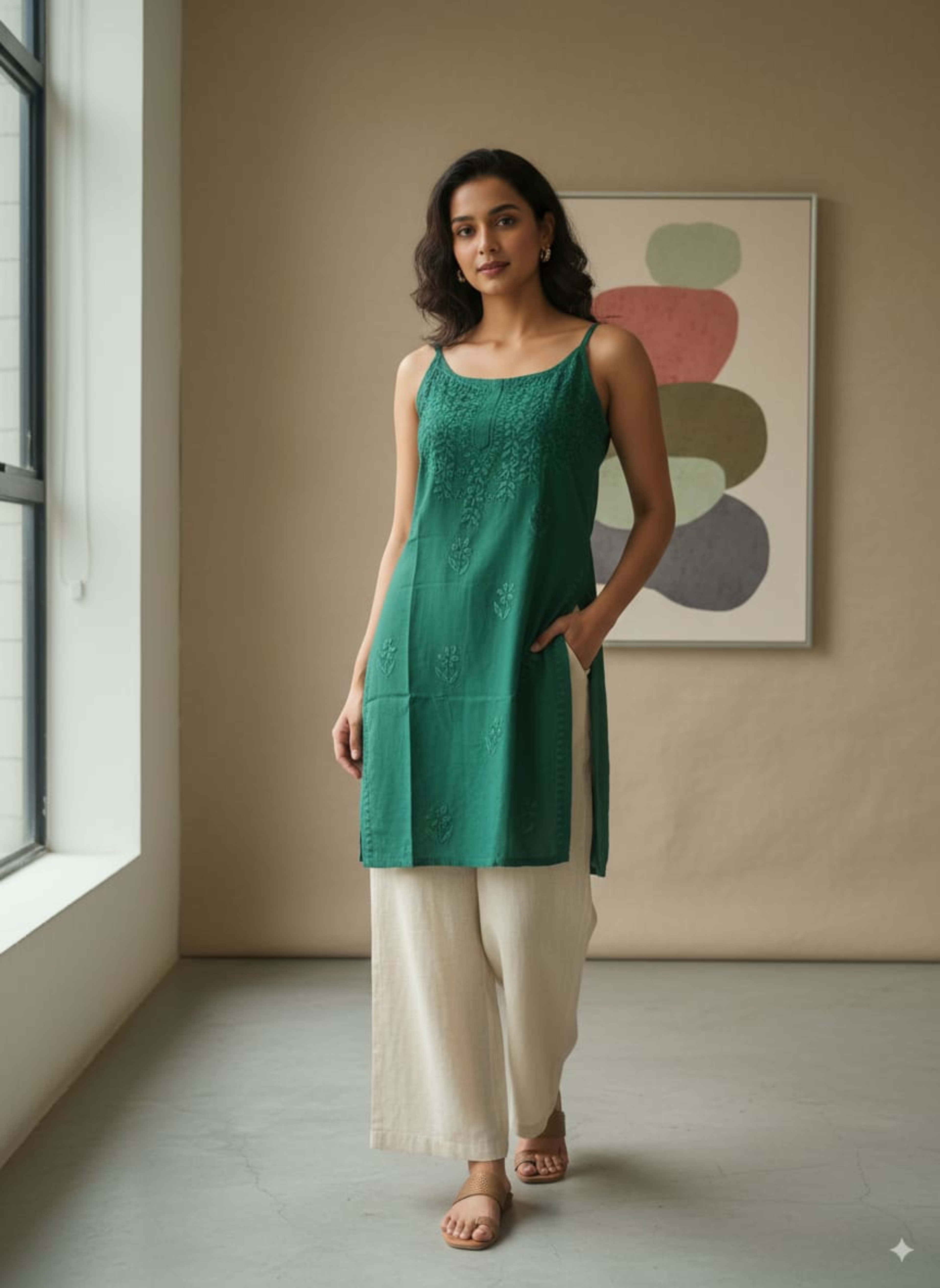 HOOR CHIKANKARI  NOODLE TOP Lucknowi Chikankari - Full view 3