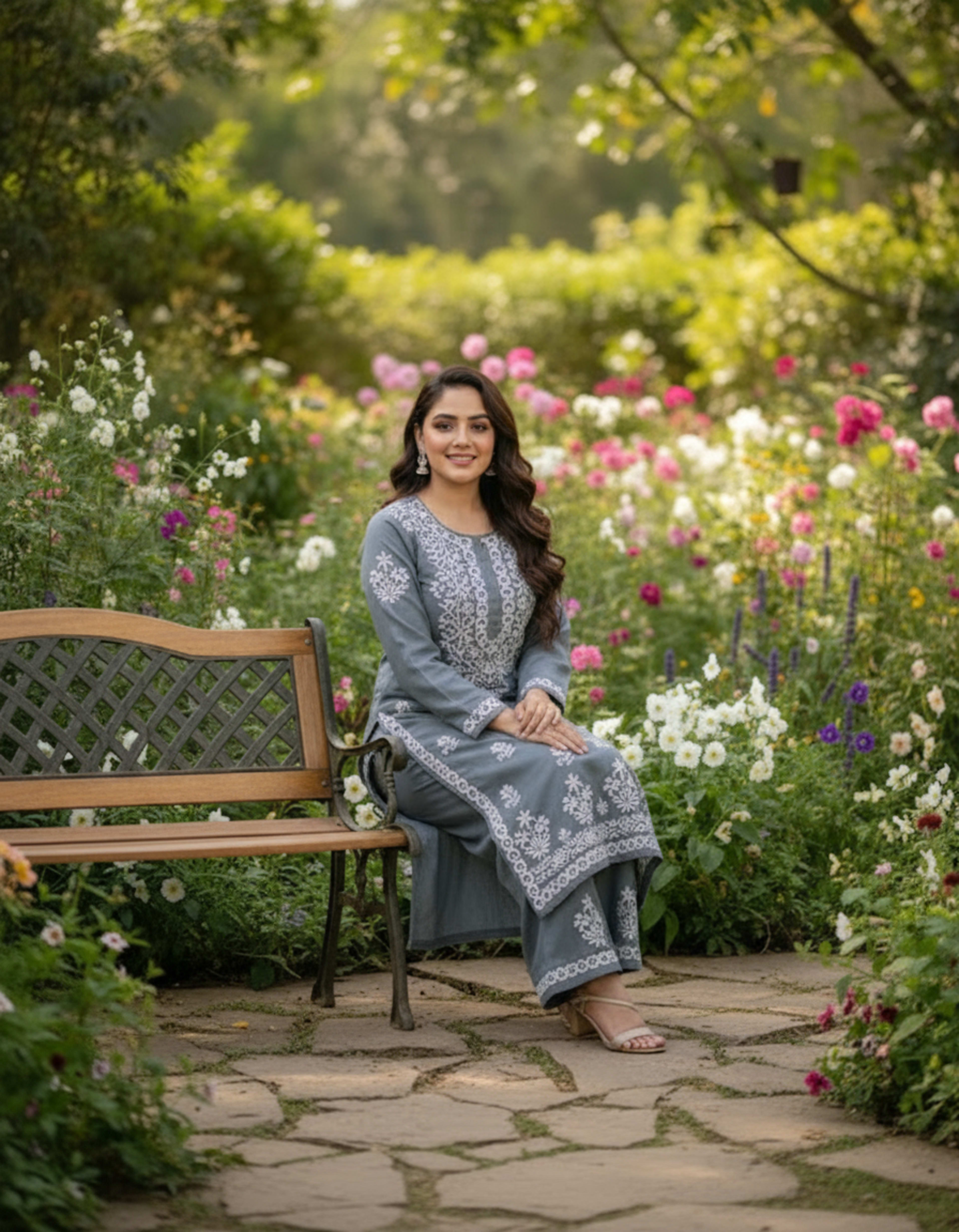 Noorie  Plazzo Set - Authentic Lucknowi Chikankari - Size 48-60 - Pairahan Chikan