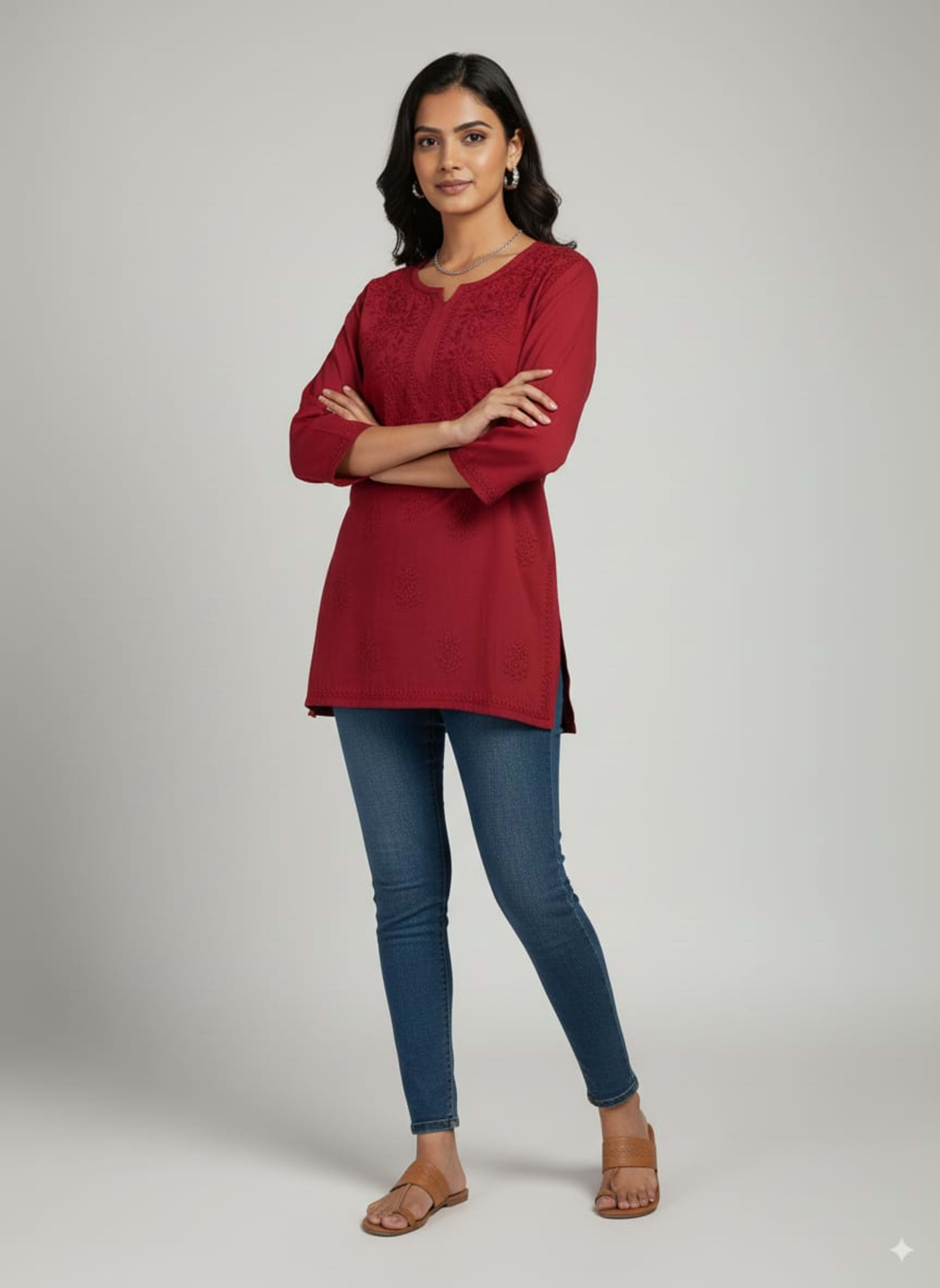 NOOR CHIKANKARI SHORT TOP - Authentic Lucknowi Chikankari - Pairahan Chikan