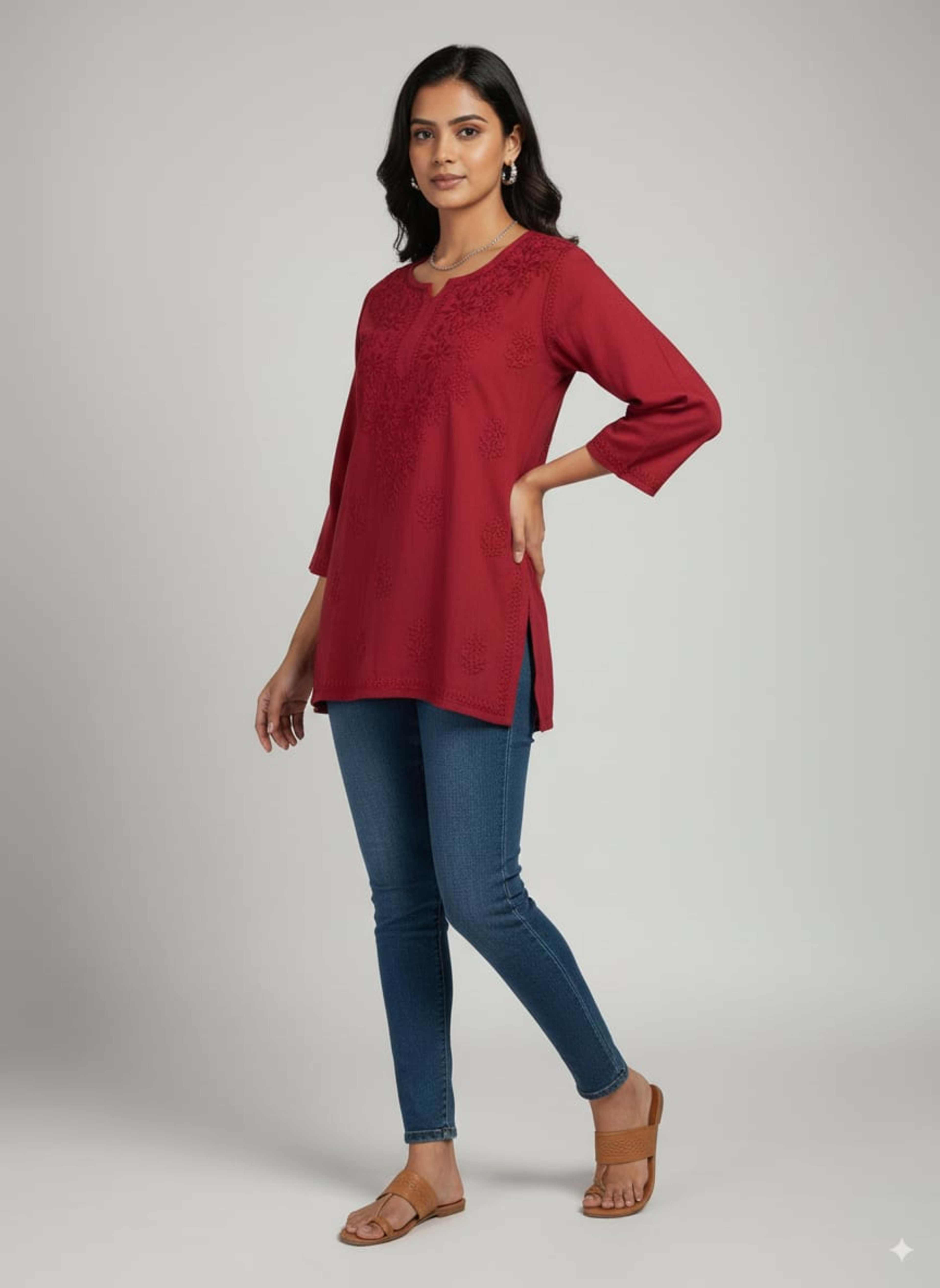 NOOR CHIKANKARI SHORT TOP Lucknowi Chikankari - Full view 2