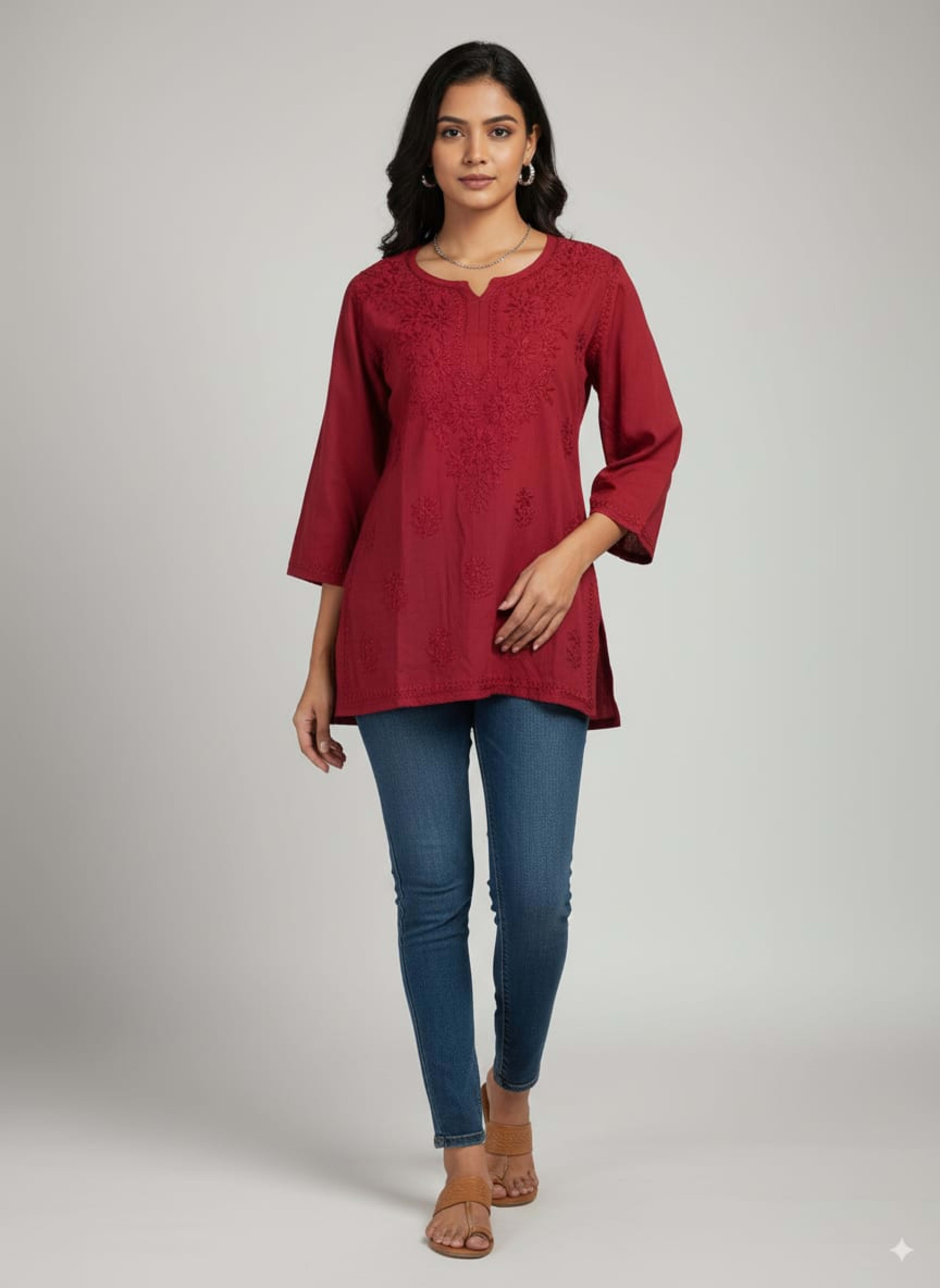 NOOR CHIKANKARI SHORT TOP Lucknowi Chikankari - Full view 3