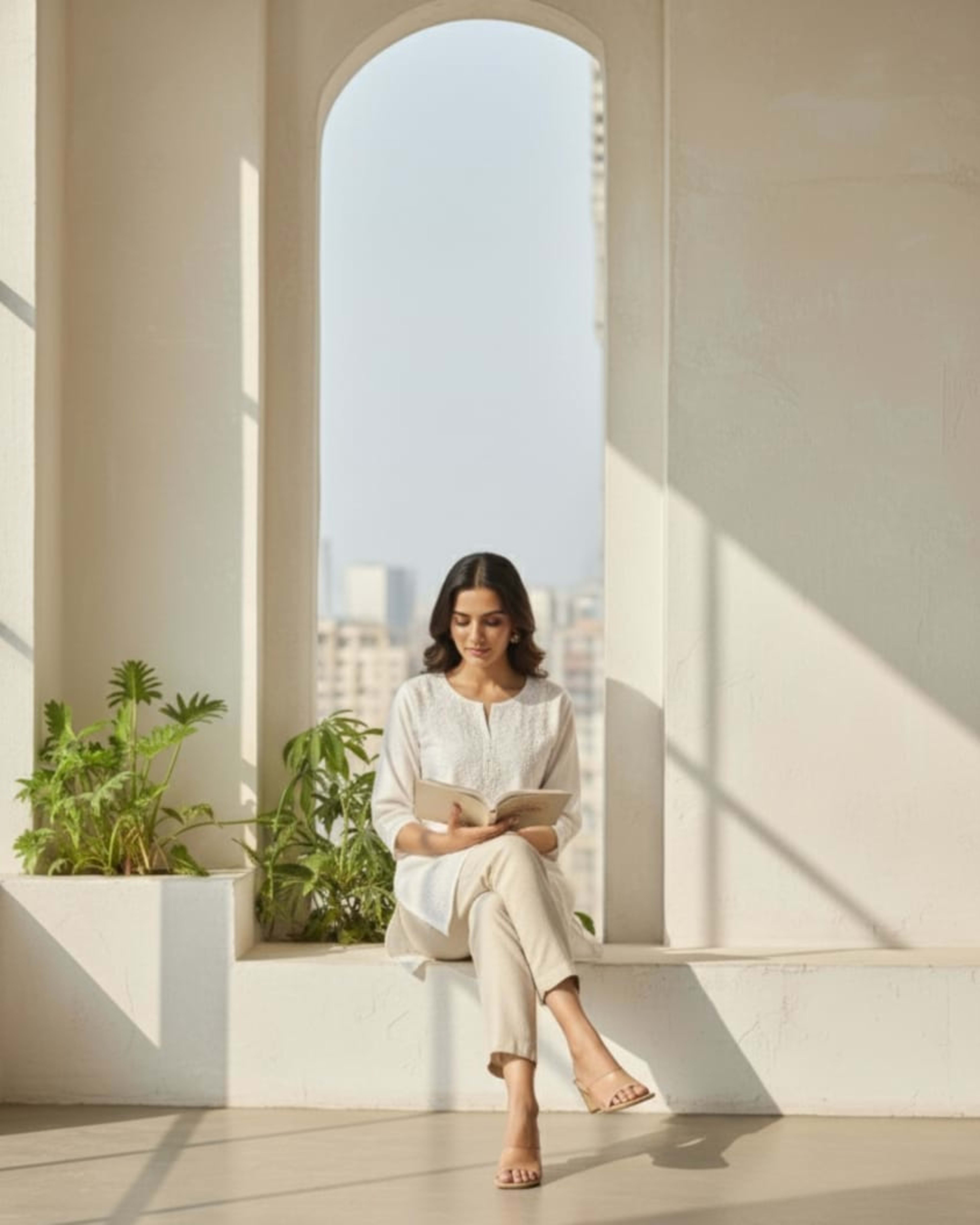 Pairahan Chikan – White Lucknowi Chikankari Short Top Lucknowi Chikankari - Full view 2