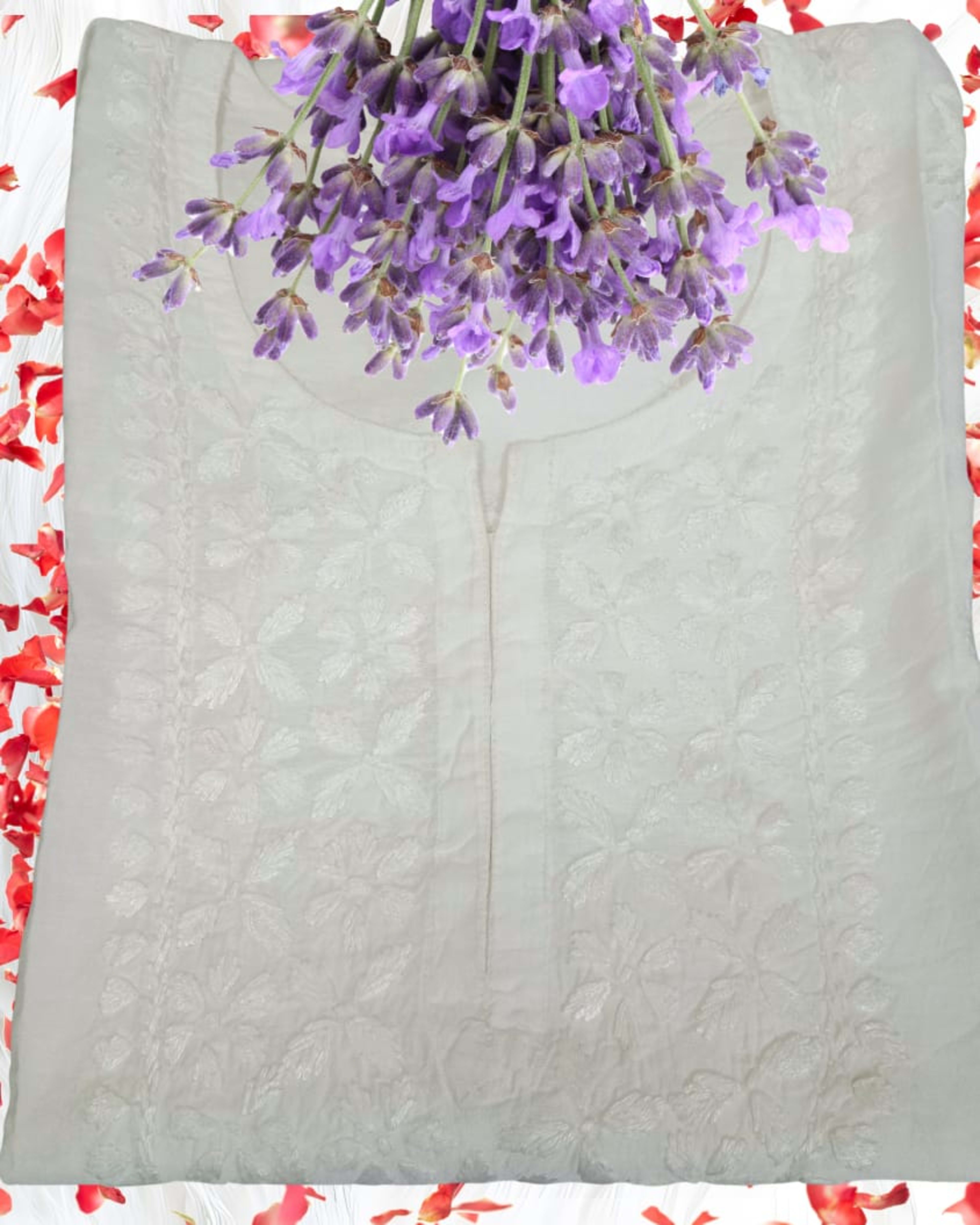 Pairahan Chikan – White Lucknowi Chikankari Short Top Lucknowi Chikankari - Full view 4