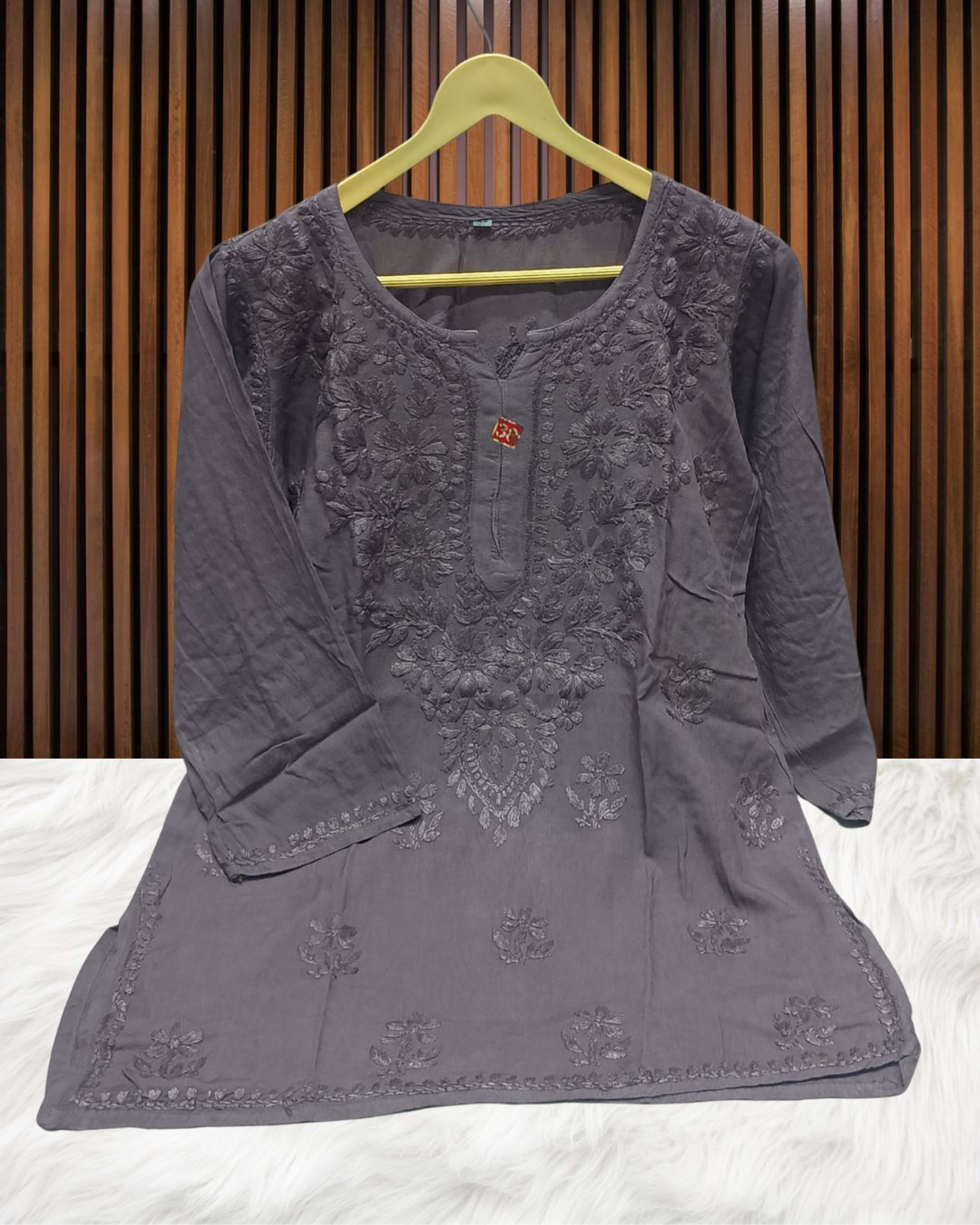 Lucknowi Handwork Short Chikankari Kurti  Lucknowi Chikankari - Full view 8