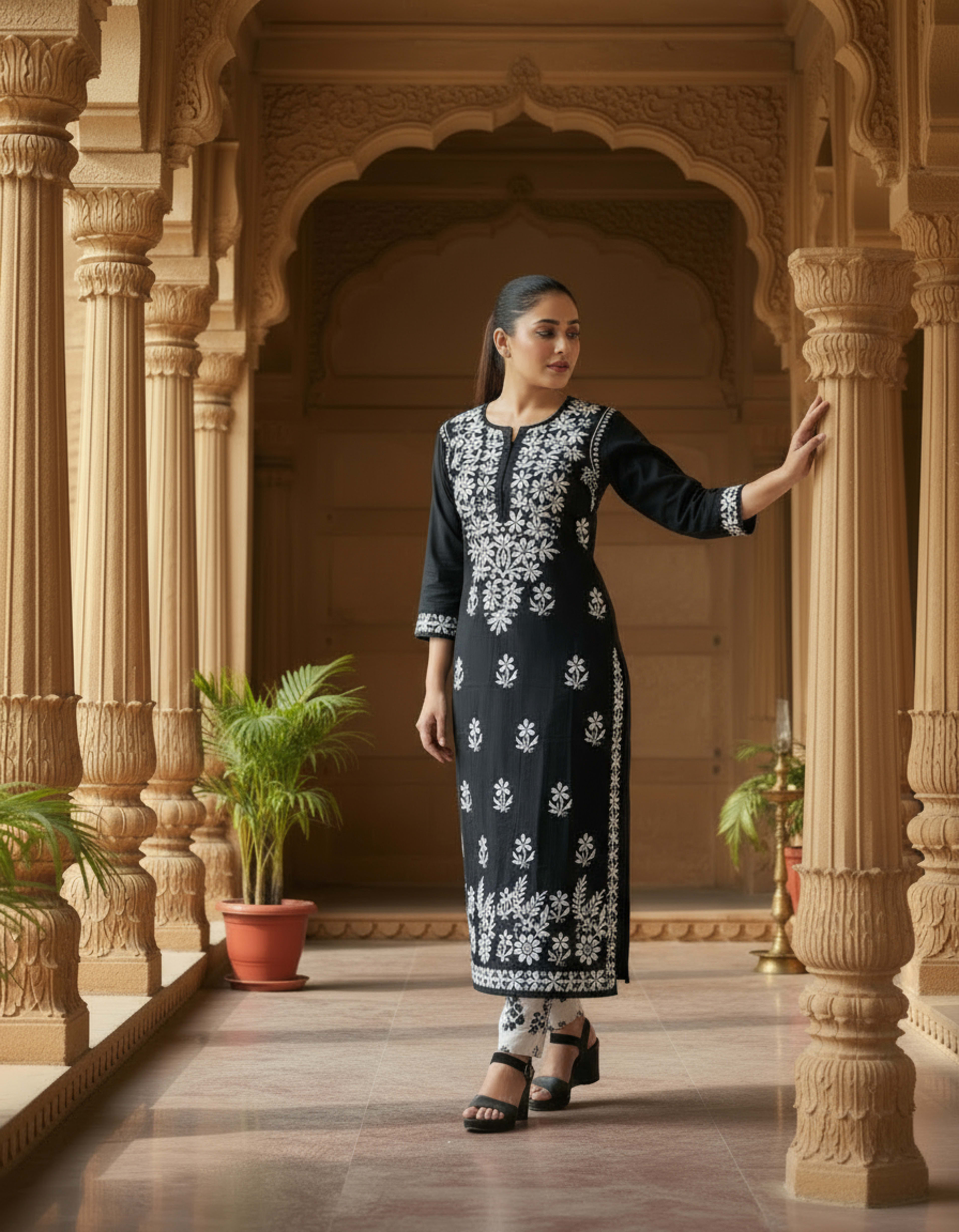 Lucknowi Handwork Chikankari Kurti – White Thread - Authentic Lucknowi Chikankari - Size 48-60 - Pairahan Chikan