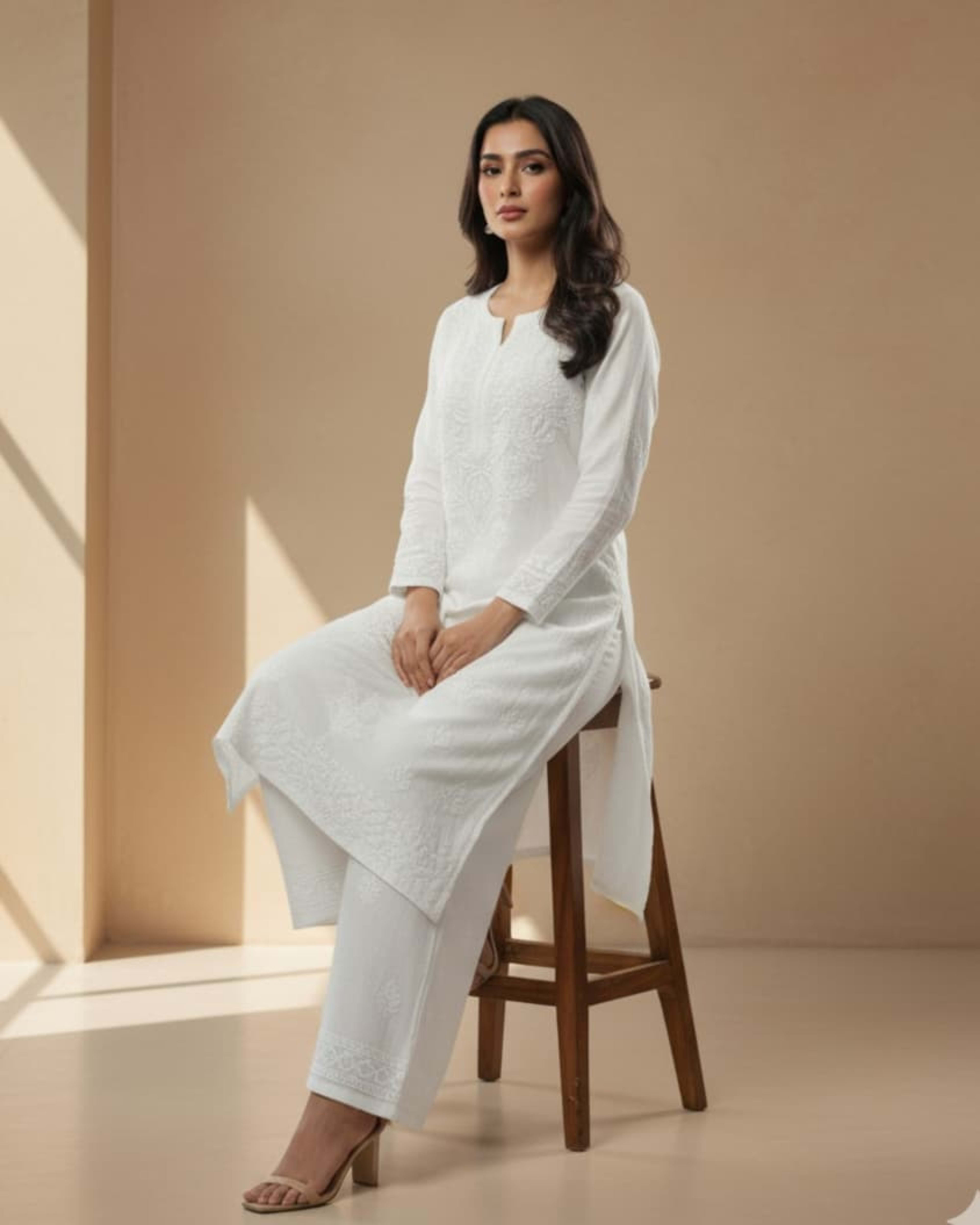 Pure Rayon Lucknowi Chikankari Kurti with Matching Plazzo – Handcrafted Artistry from Lucknow - Authentic Lucknowi Chikankari - Pairahan Chikan