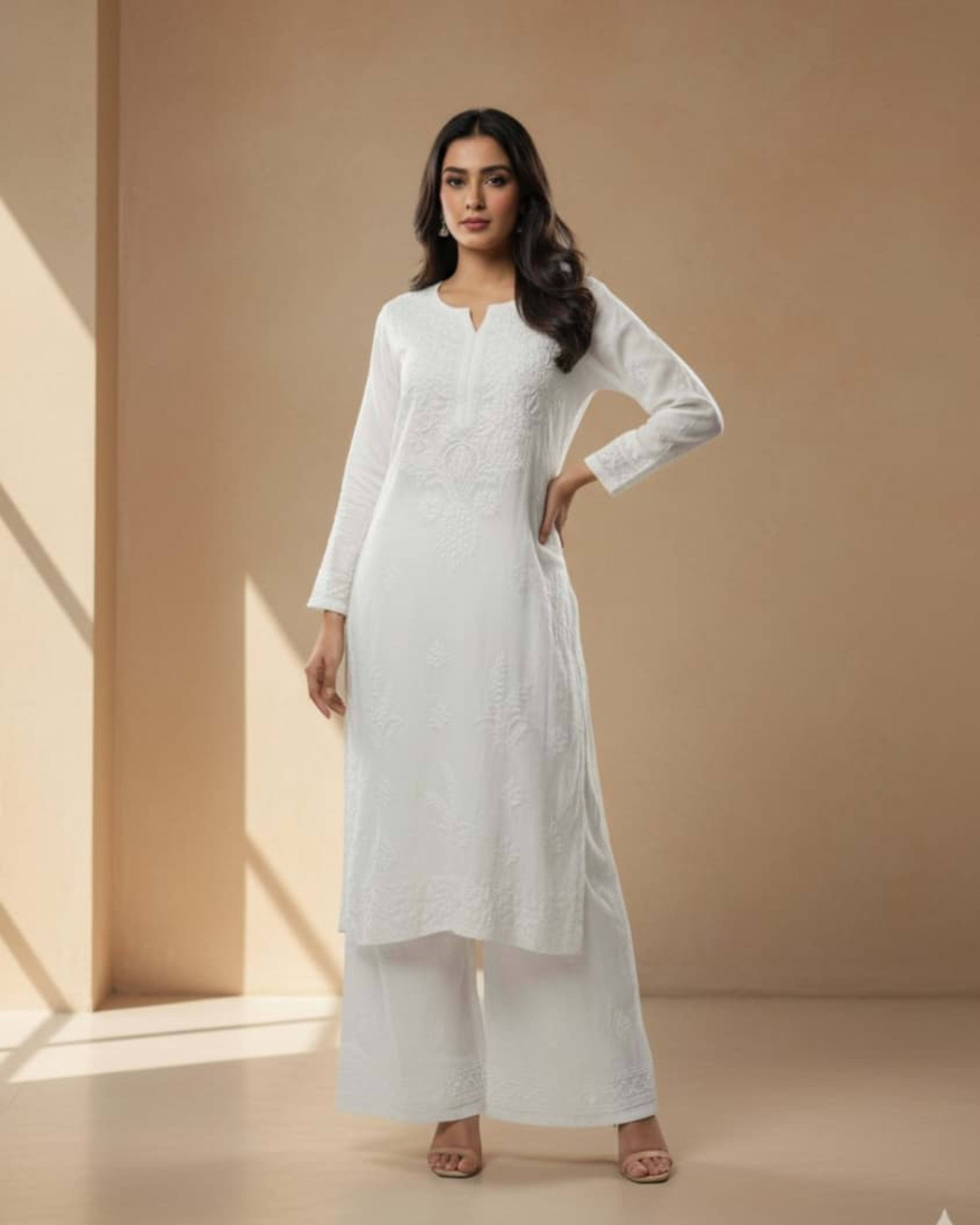 Pure Rayon Lucknowi Chikankari Kurti with Matching Plazzo – Handcrafted Artistry from Lucknow Lucknowi Chikankari - Full view 2