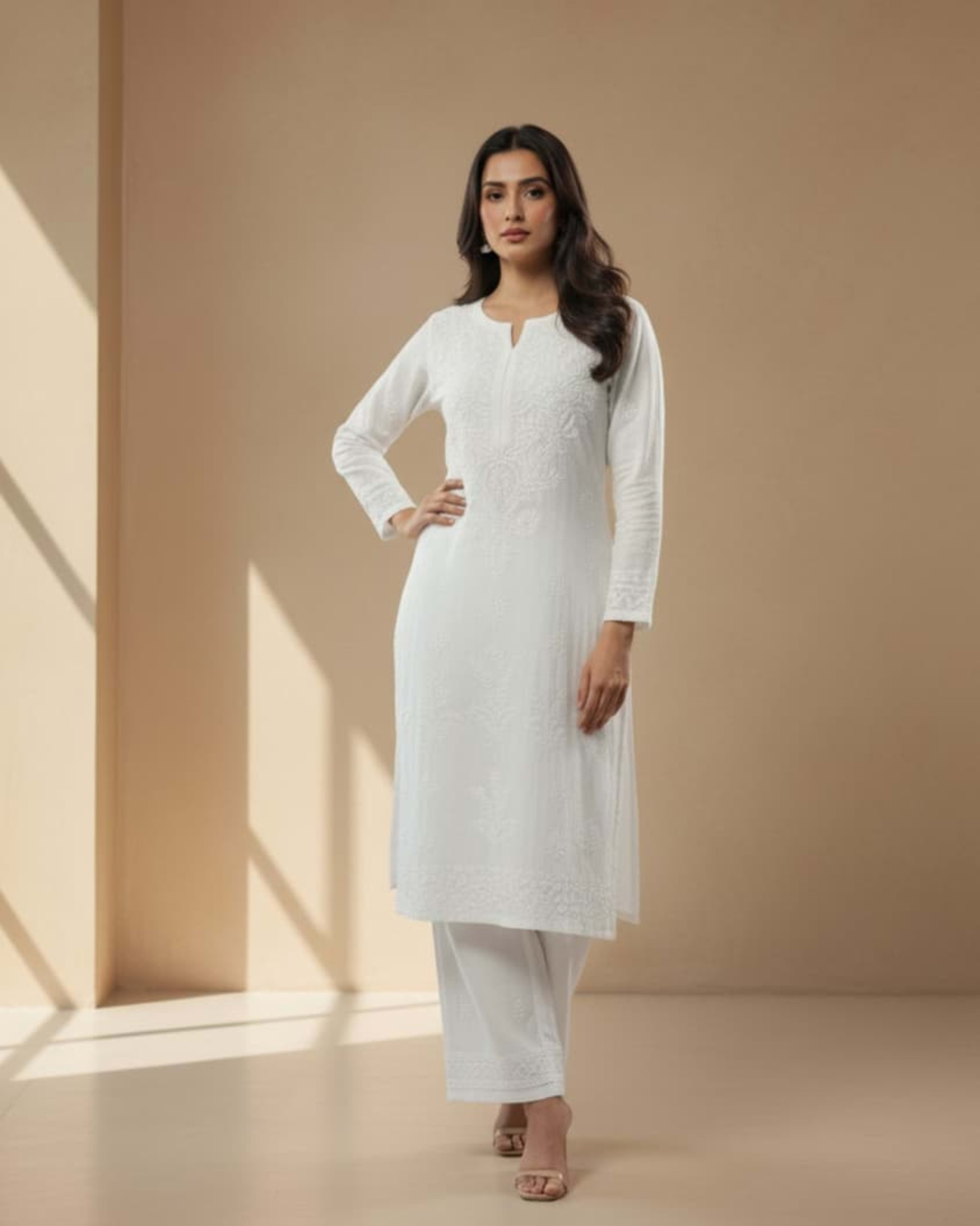 Pure Rayon Lucknowi Chikankari Kurti with Matching Plazzo – Handcrafted Artistry from Lucknow Lucknowi Chikankari - Full view 3