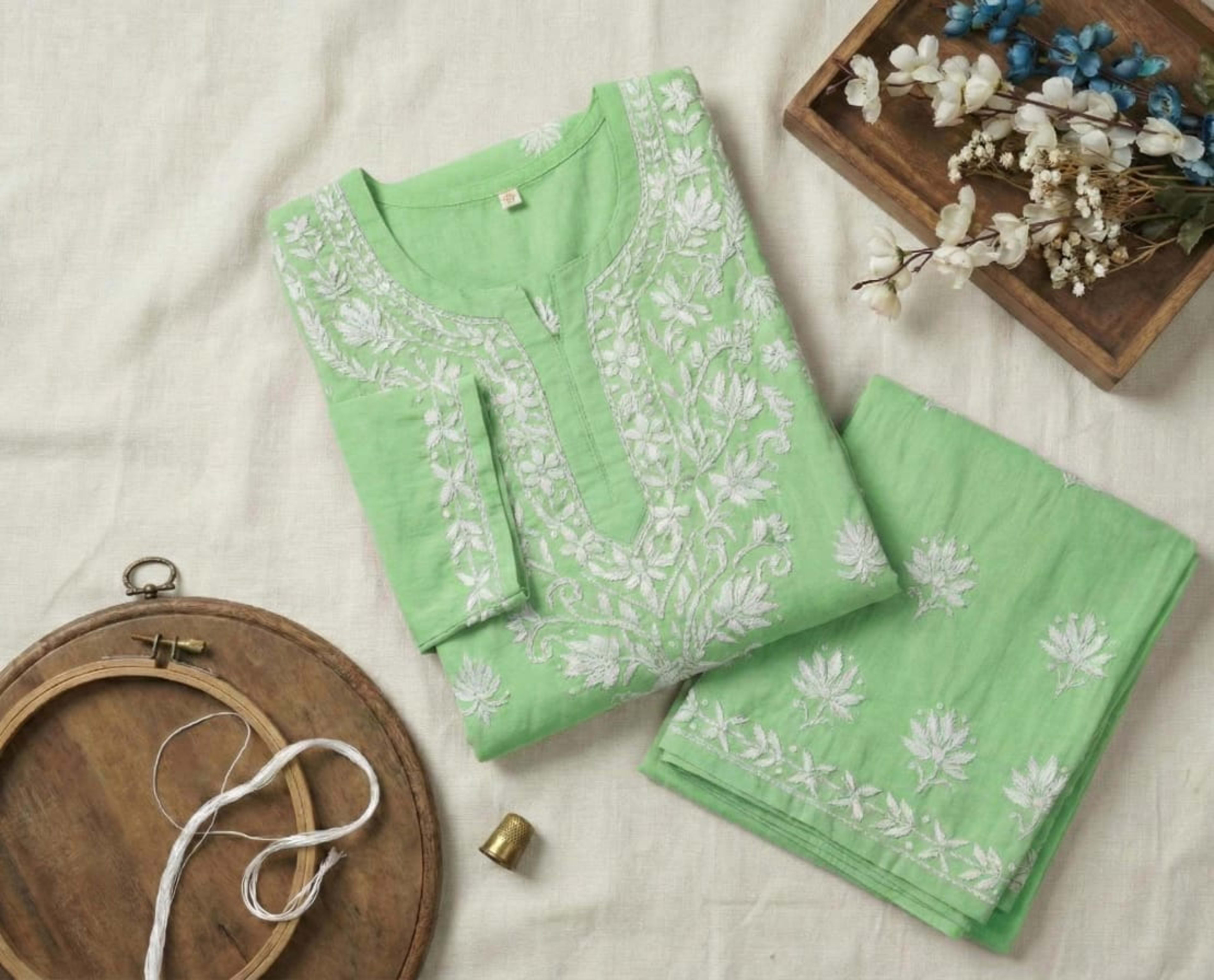 Premium Rayon Chikankari Straight Kurti with Palazzo Set (Pastel Collection) Lucknowi Chikankari - Full view 4