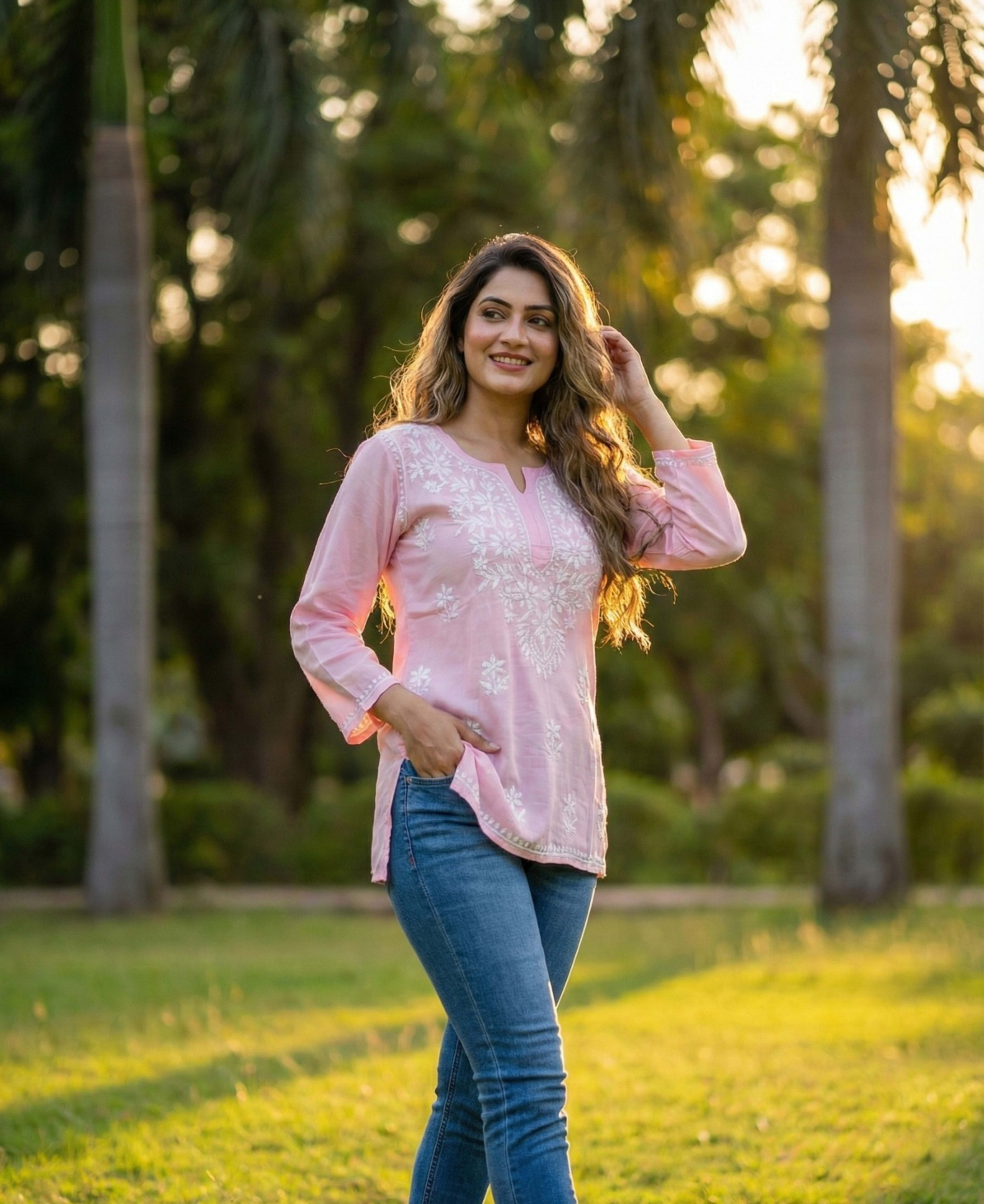 Authentic Lucknowi Handwork Chikankari Short Kurti - Premium Rayon (18+ Colors) Lucknowi Chikankari - Full view 2