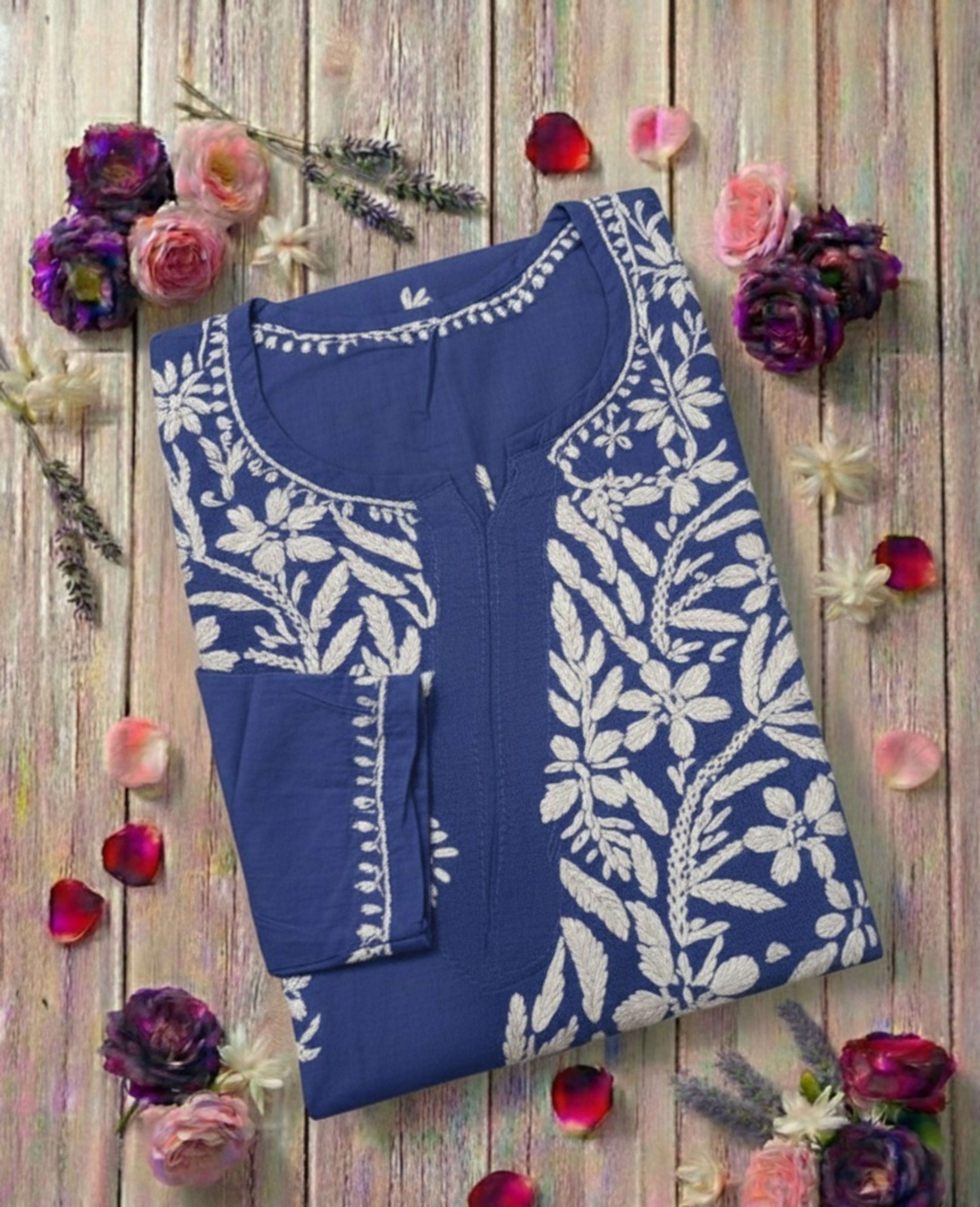 Authentic Lucknowi Handwork Chikankari Short Kurti - Premium Rayon (18+ Colors) Lucknowi Chikankari - Full view 3