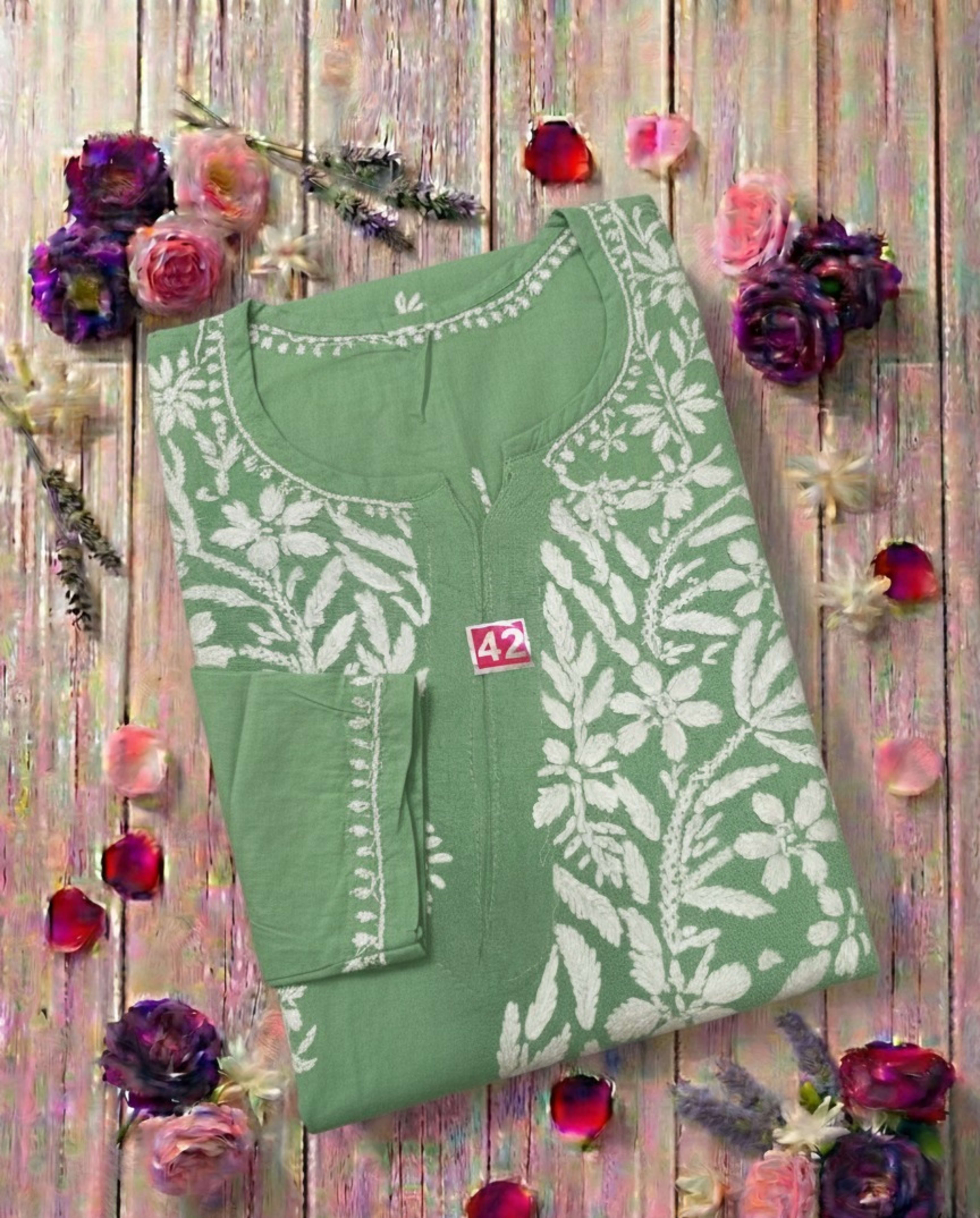 Authentic Lucknowi Handwork Chikankari Short Kurti - Premium Rayon (18+ Colors) Lucknowi Chikankari - Full view 5